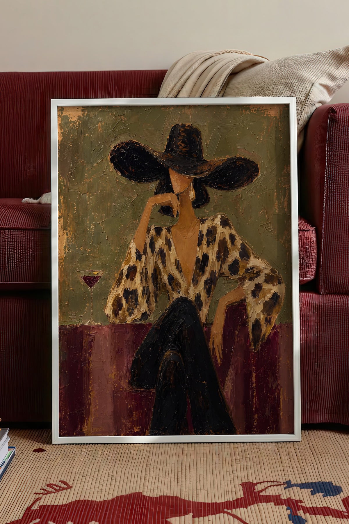 Geniş Şapkalı Kadın Figürü Poster – Beyaz Çerçeveli Tablo