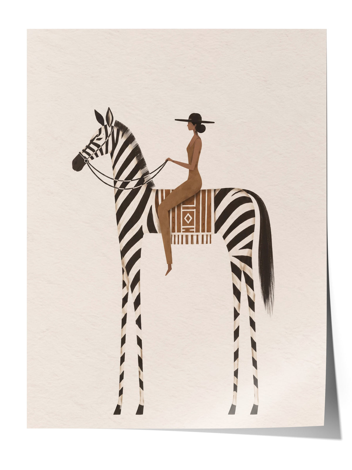 Zebra Üzerinde Oturan Kadın Çerçevesiz Poster
