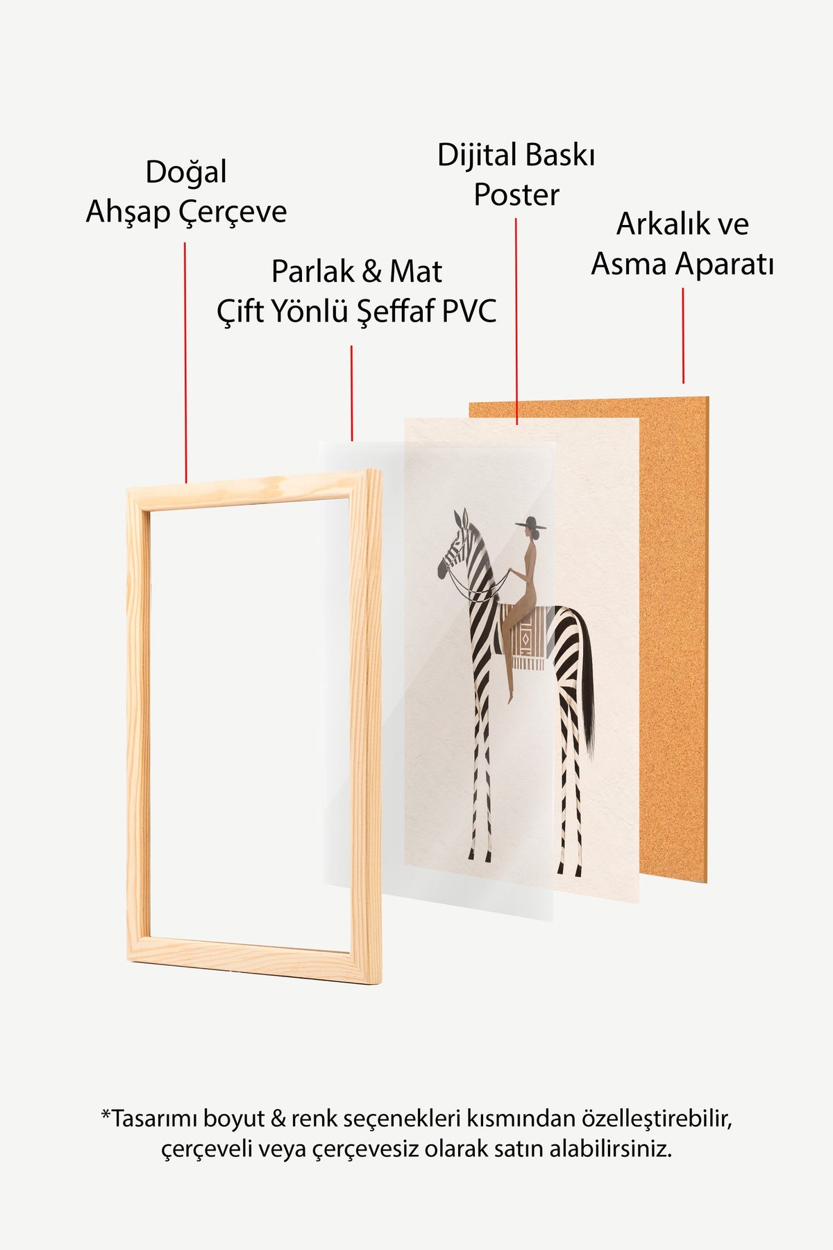 Zebra Üzerinde Oturan Kadın Poster – Ahşap Çerçeveli Tablo