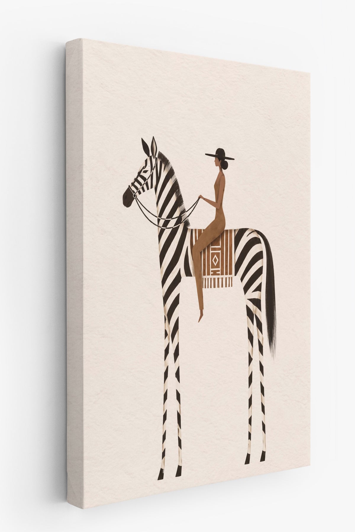 Zebra Üzerinde Oturan Kadın Kanvas Tablo