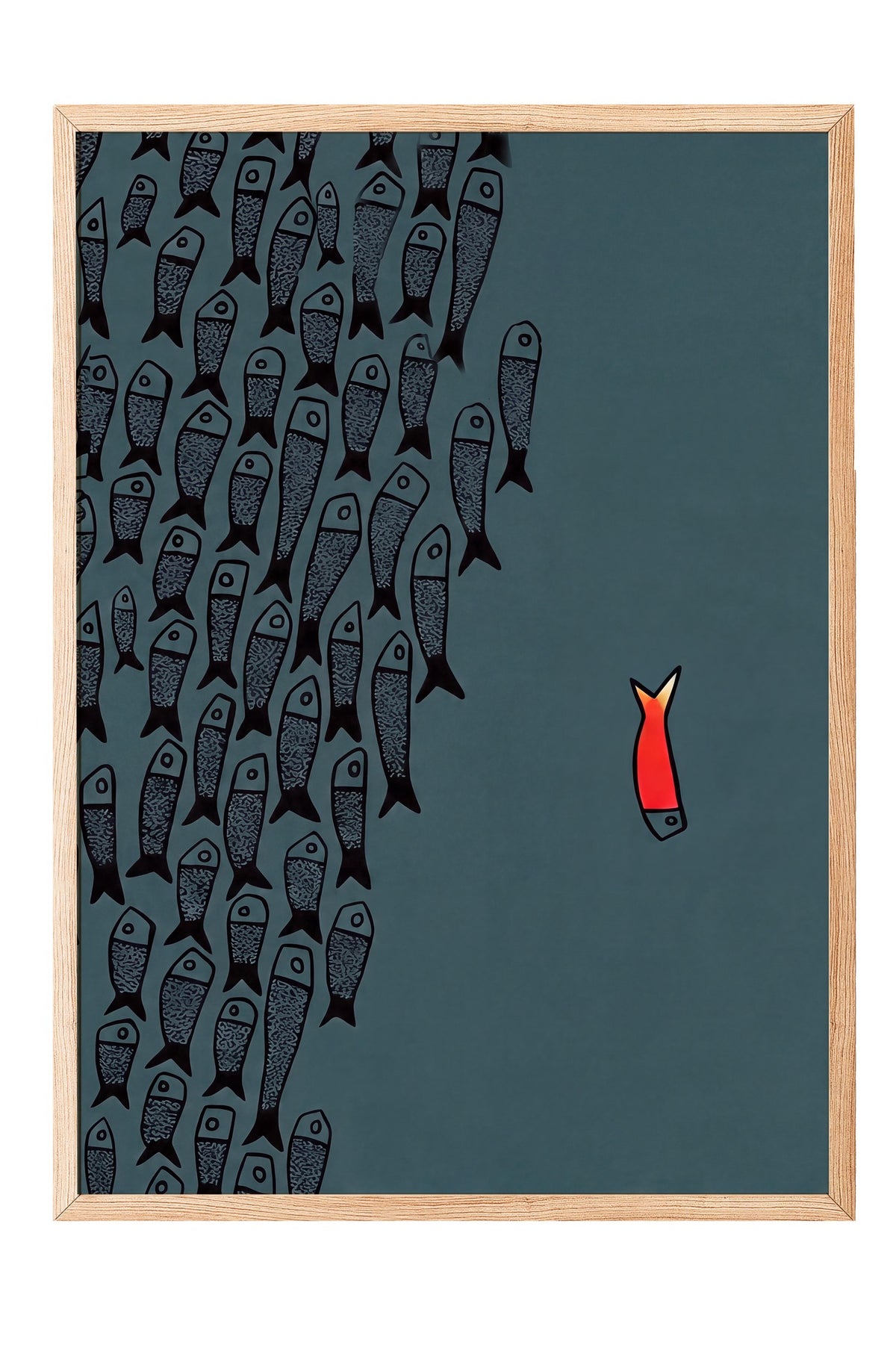 Farklı Renkli Balık İllüstrasyonu Poster – Ahşap Çerçeveli Tablo