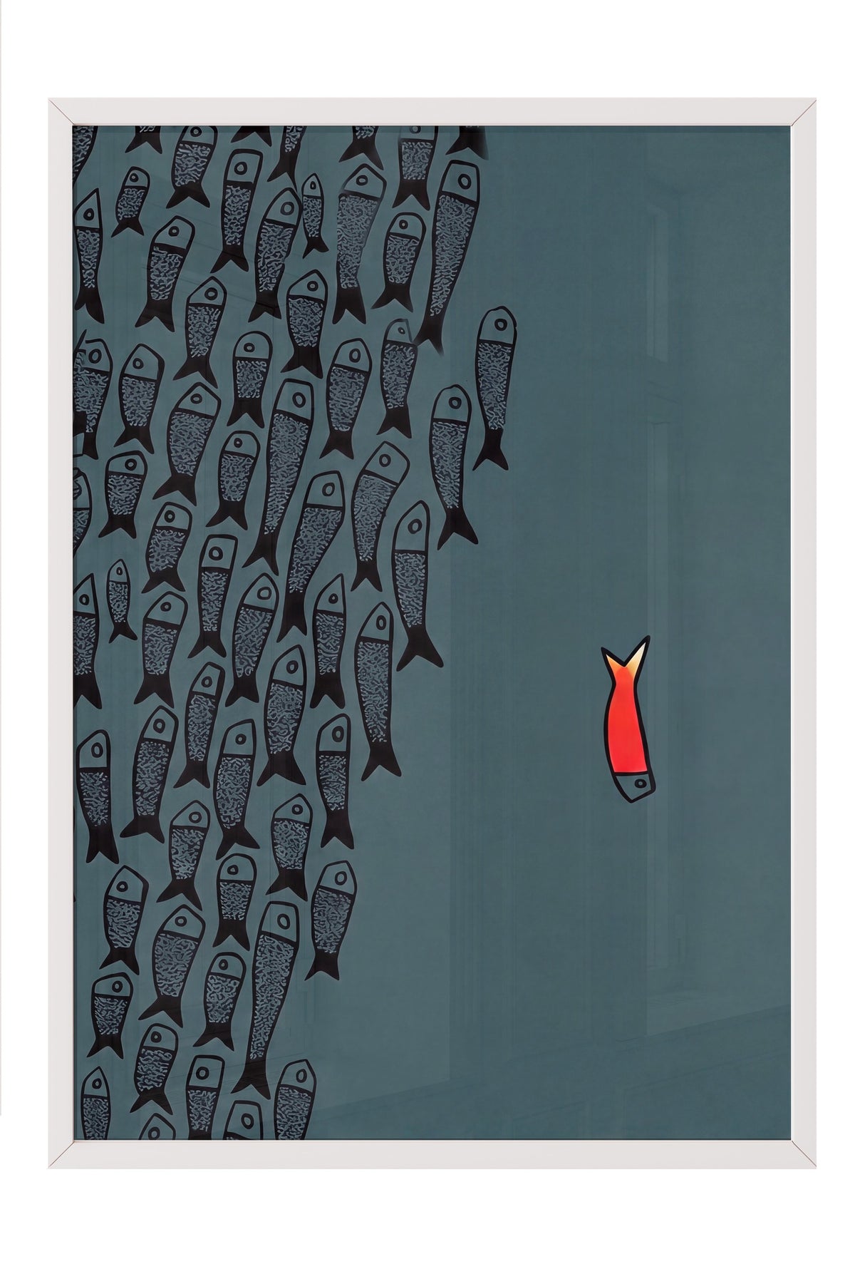 Farklı Renkli Balık İllüstrasyonu Poster – Beyaz Çerçeveli Tablo