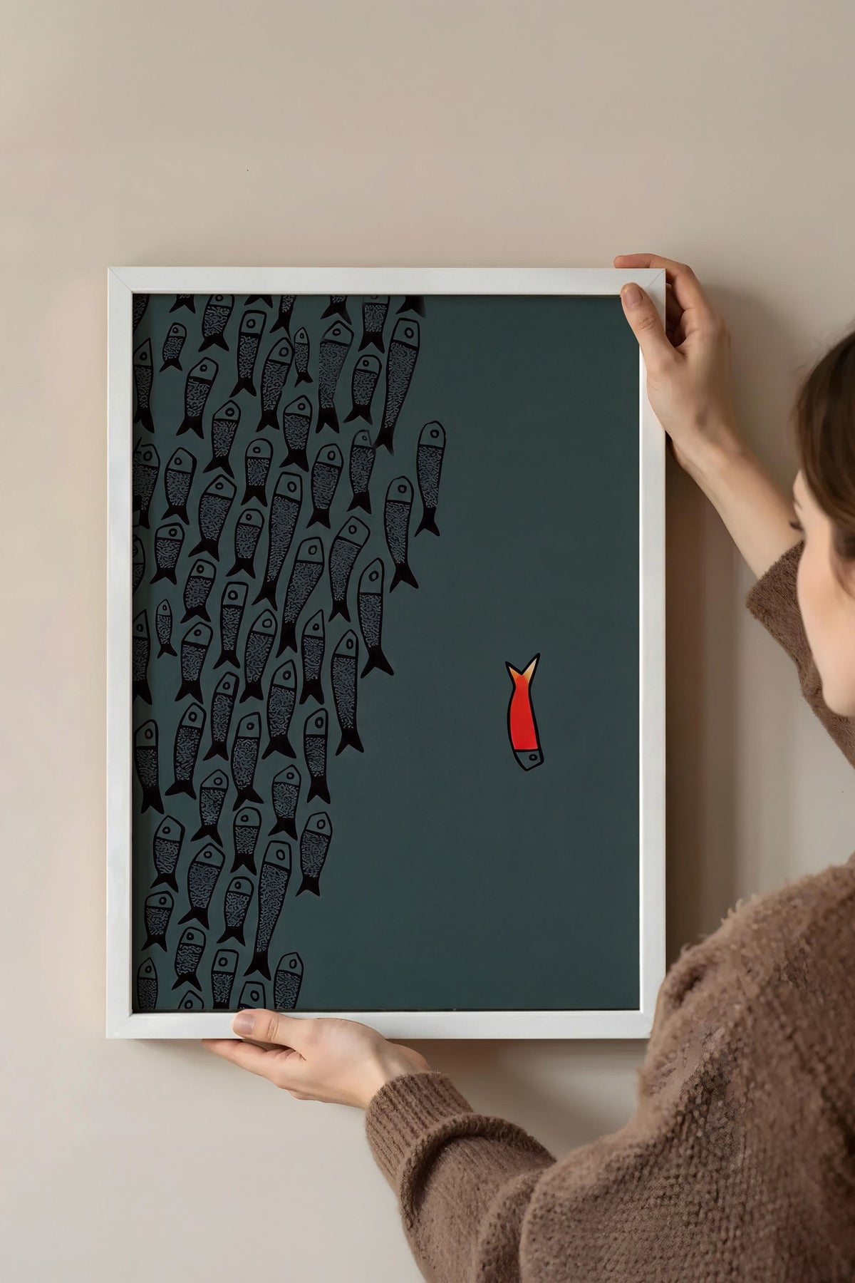 Farklı Renkli Balık İllüstrasyonu Poster – Beyaz Çerçeveli Tablo