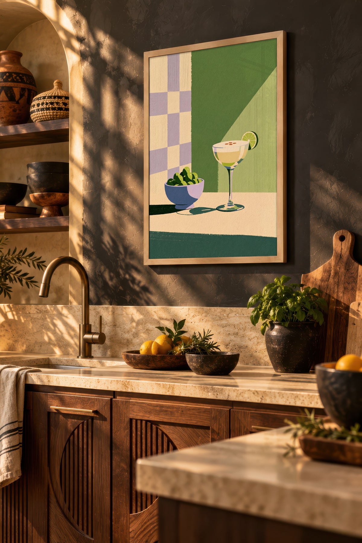 Zeytin ve Kokteyl Poster – Ahşap Çerçeveli Tablo