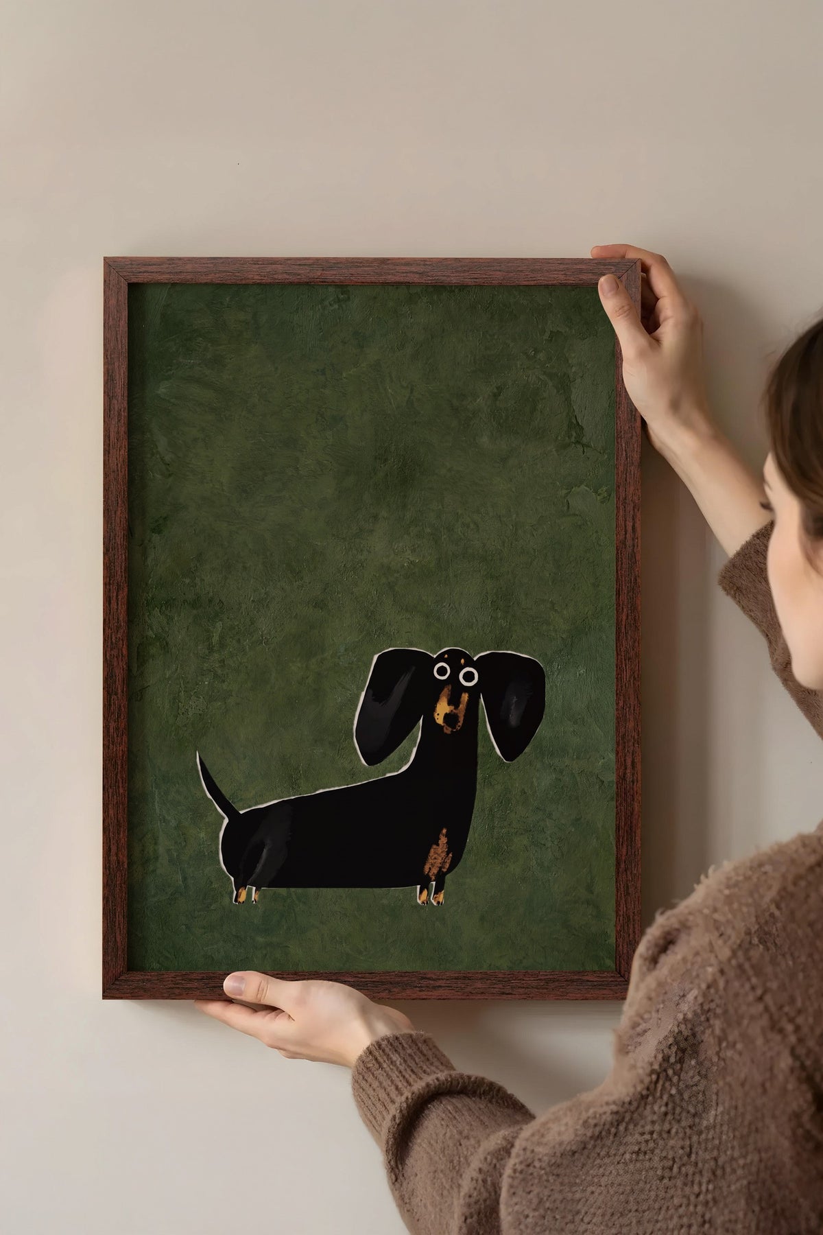İllüstrasyon Köpek Tasarımı Poster – Kahverengi Çerçeveli Tablo