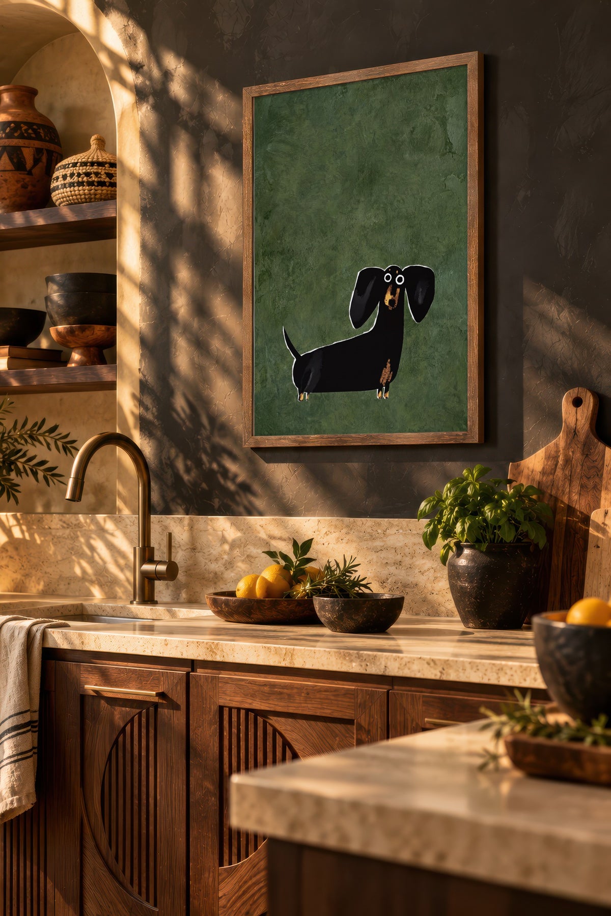 İllüstrasyon Köpek Tasarımı Poster – Kahverengi Çerçeveli Tablo