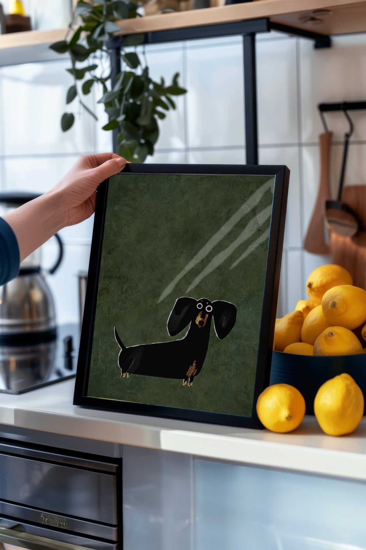 İllüstrasyon Köpek Tasarımı Poster – Siyah Çerçeveli Tablo
