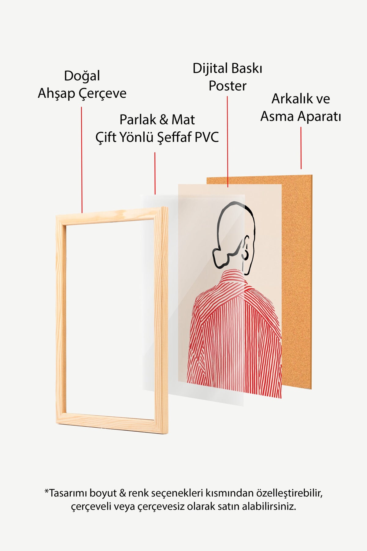 Kırmızı Çizgili Kadın Figürü Poster – Ahşap Çerçeveli Tablo