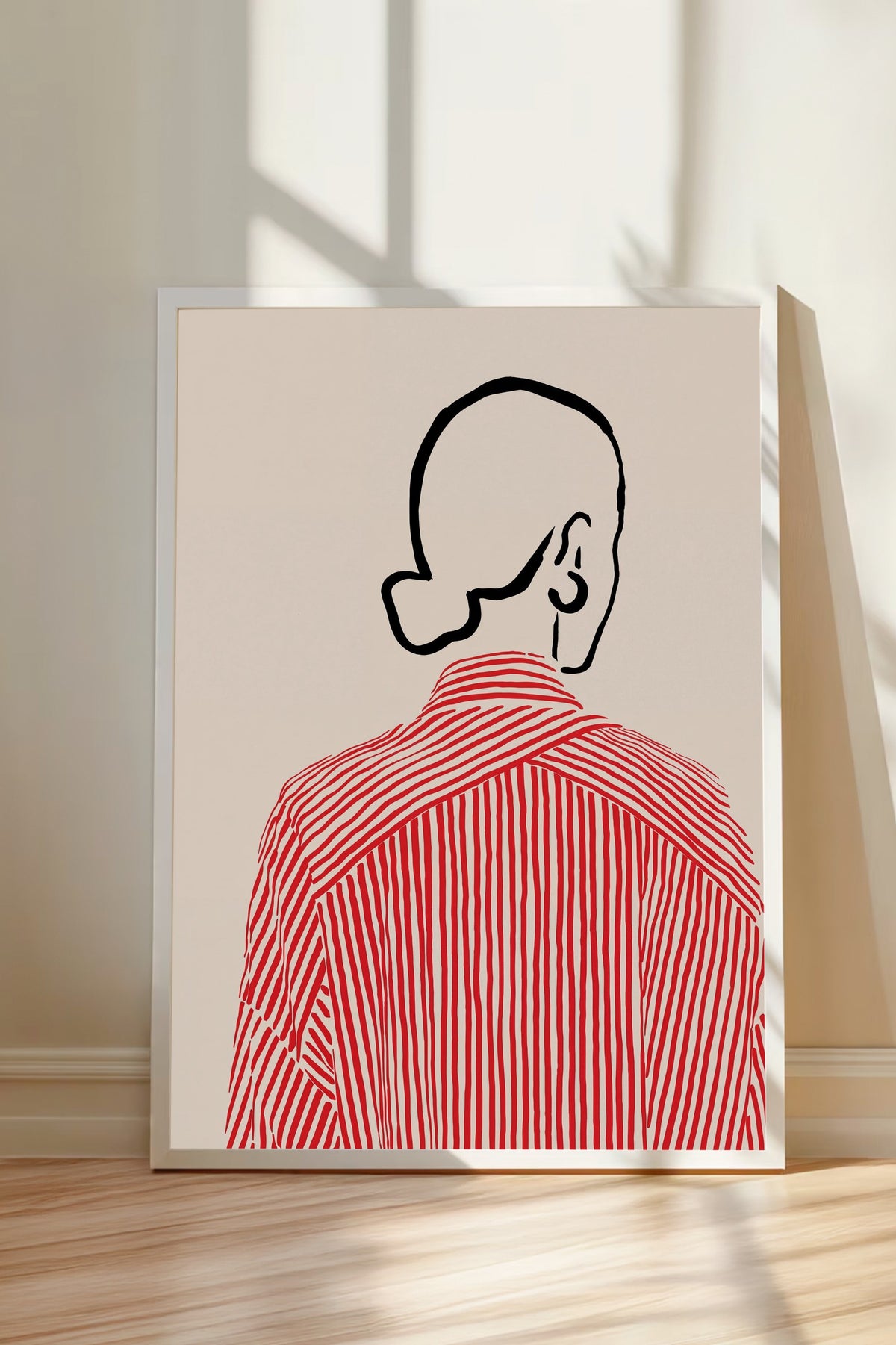 Kırmızı Çizgili Kadın Figürü Poster – Beyaz Çerçeveli Tablo