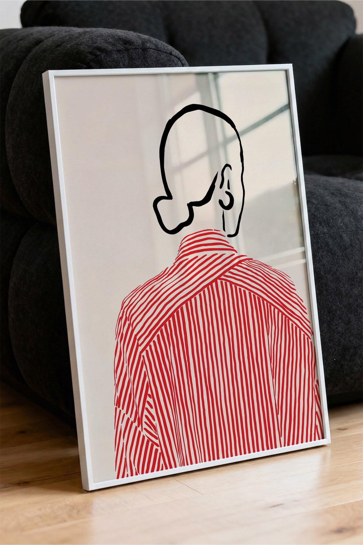 Kırmızı Çizgili Kadın Figürü Poster – Beyaz Çerçeveli Tablo