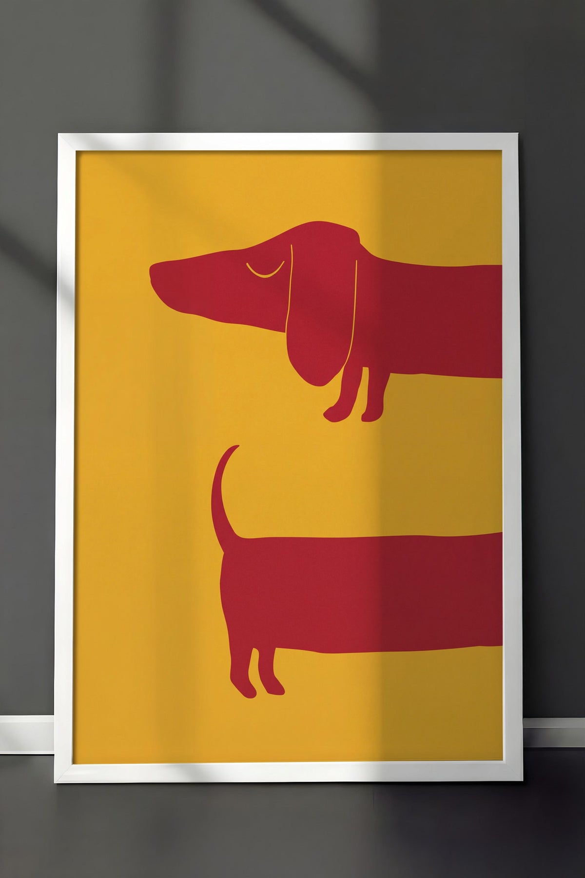 Minimalist Uzun Köpek İllüstrasyonu Poster – Beyaz Çerçeveli Tablo