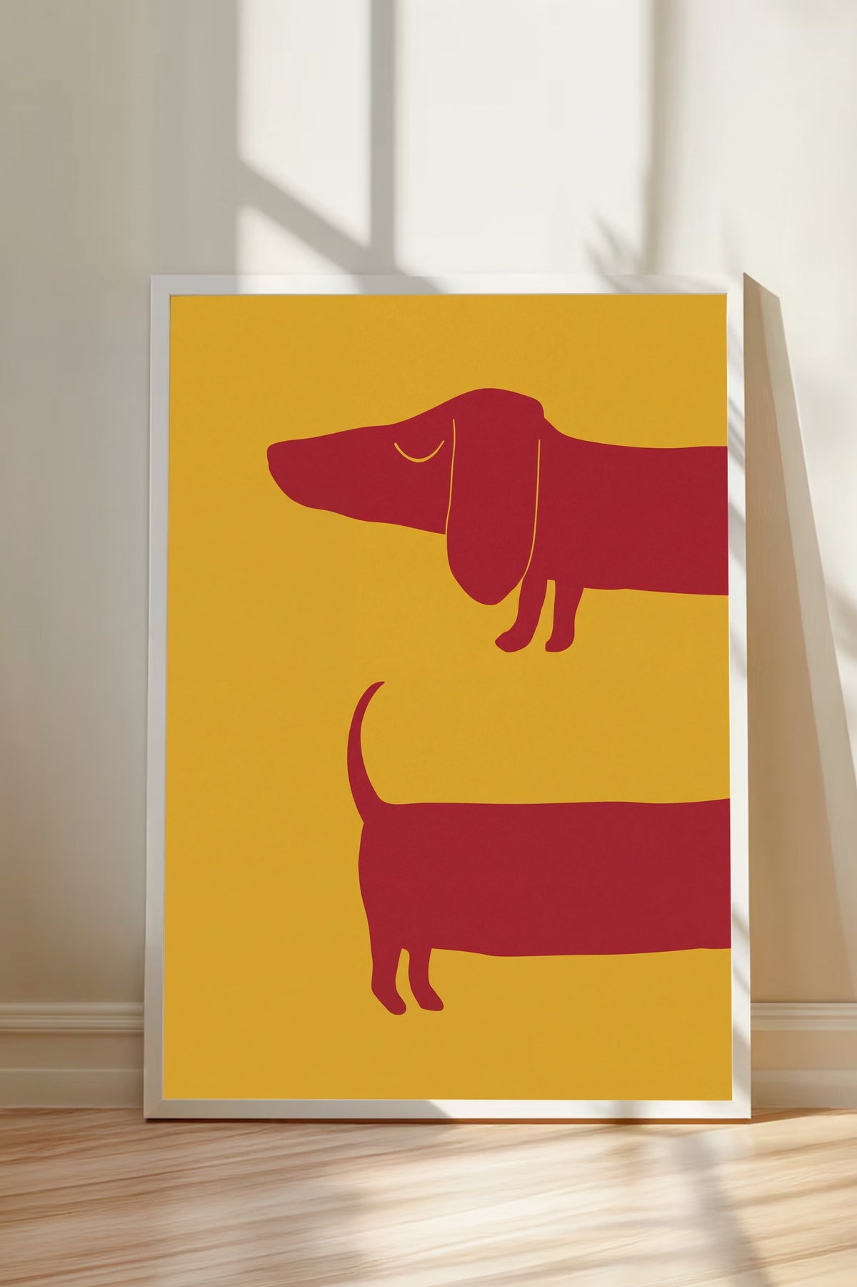 Minimalist Uzun Köpek İllüstrasyonu Poster – Beyaz Çerçeveli Tablo