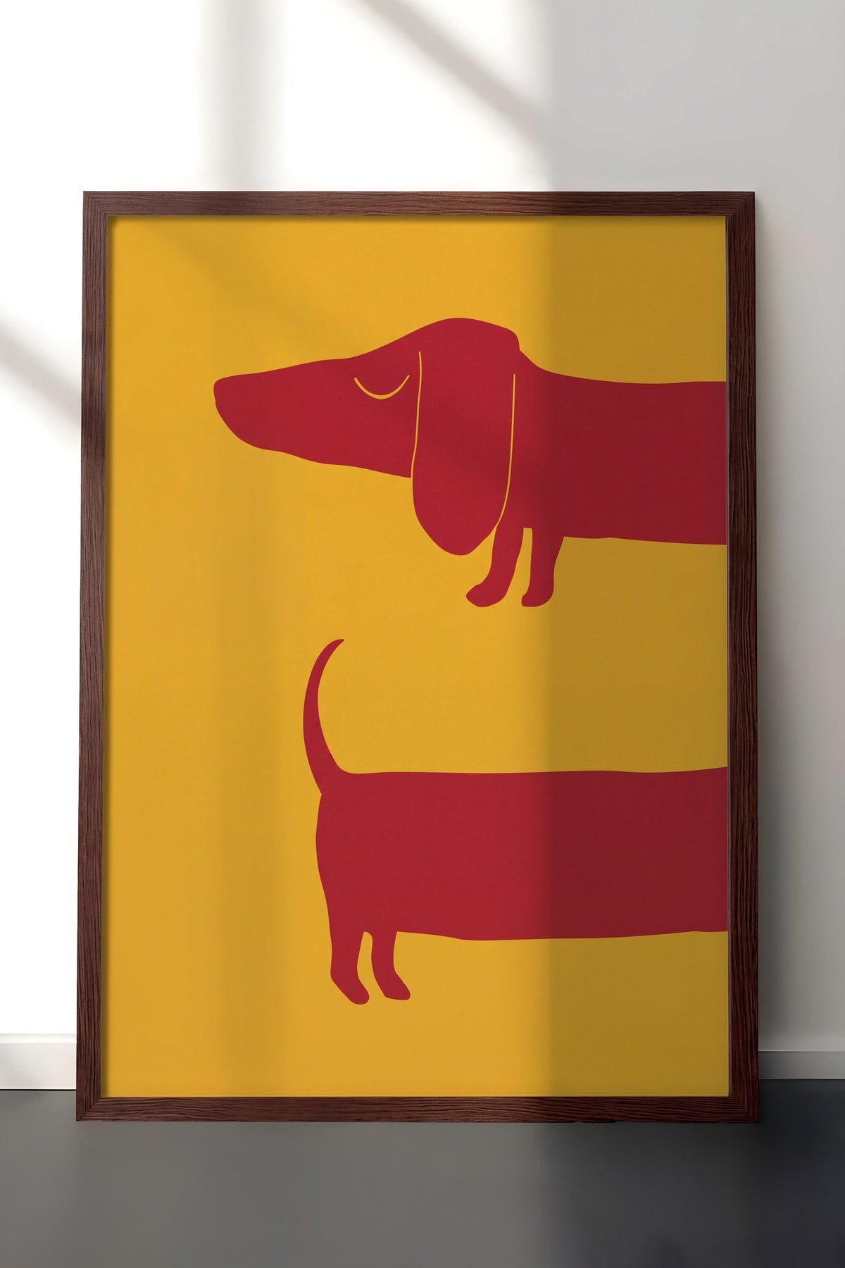 Minimalist Uzun Köpek İllüstrasyonu Poster – Kahverengi Çerçeveli Tablo