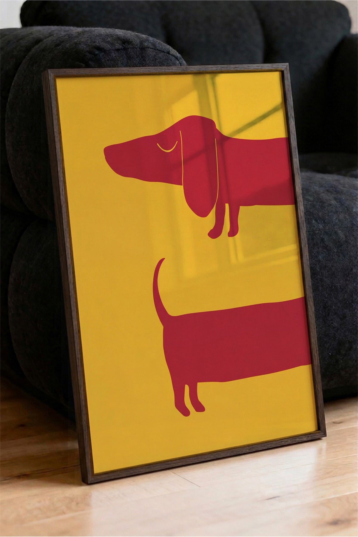 Minimalist Uzun Köpek İllüstrasyonu Poster – Kahverengi Çerçeveli Tablo