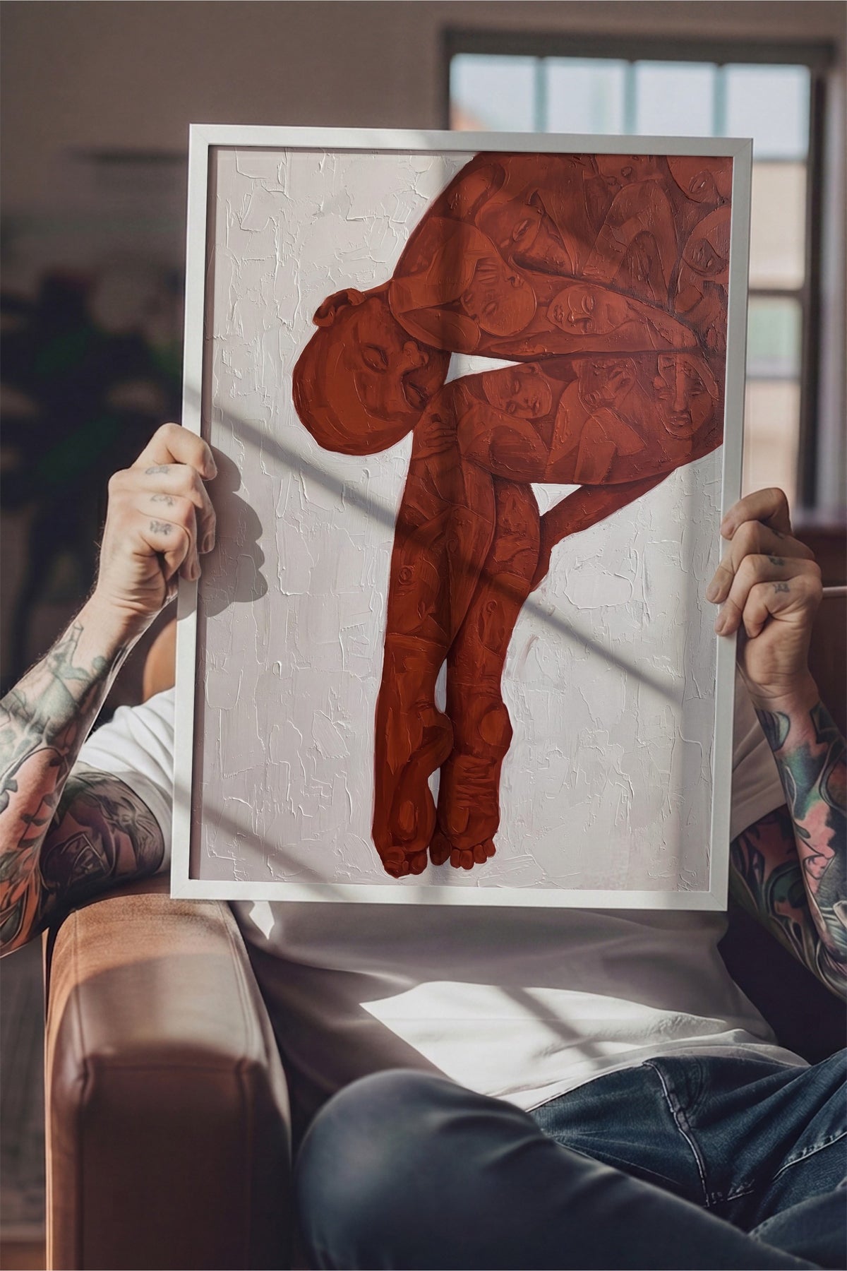 Soyut Kırmızı İnsan Figürü Poster – Beyaz Çerçeveli Tablo