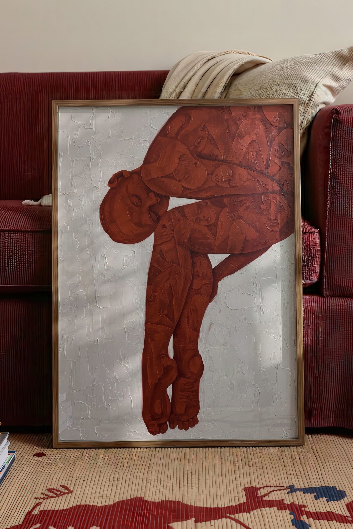 Soyut Kırmızı İnsan Figürü Poster – Kahverengi Çerçeveli Tablo