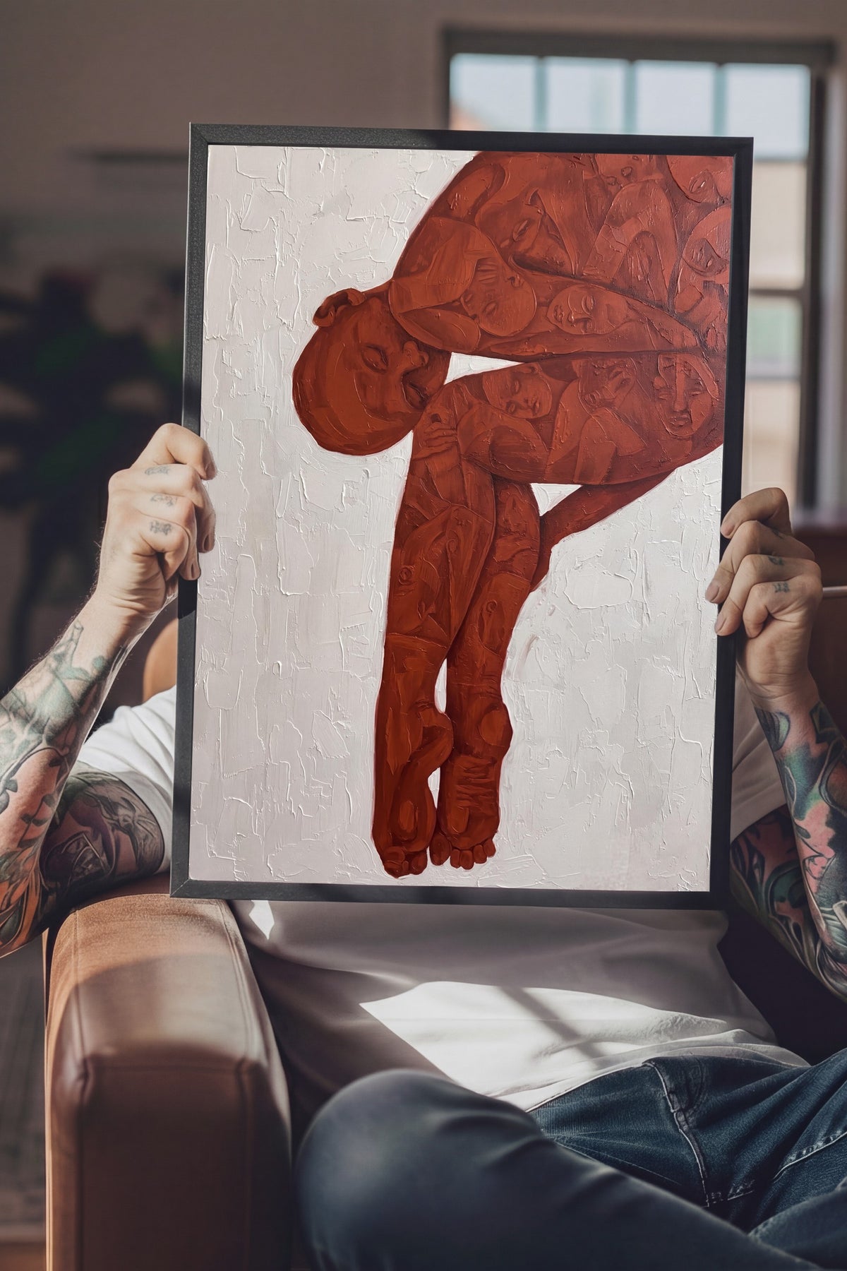 Soyut Kırmızı İnsan Figürü Poster – Siyah Çerçeveli Tablo