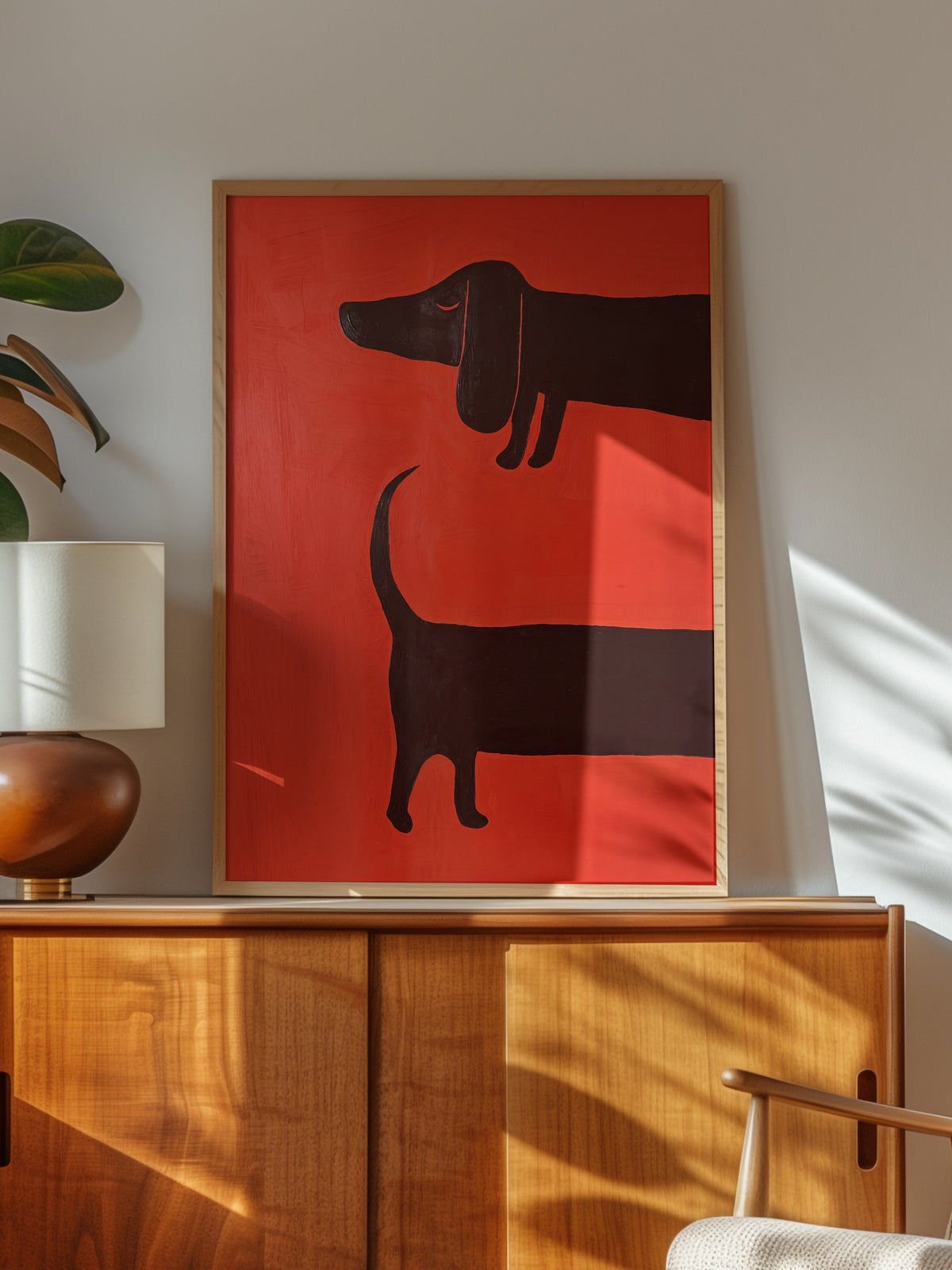 Minimalist Köpek İllüstrasyonu Poster – Ahşap Çerçeveli Tablo