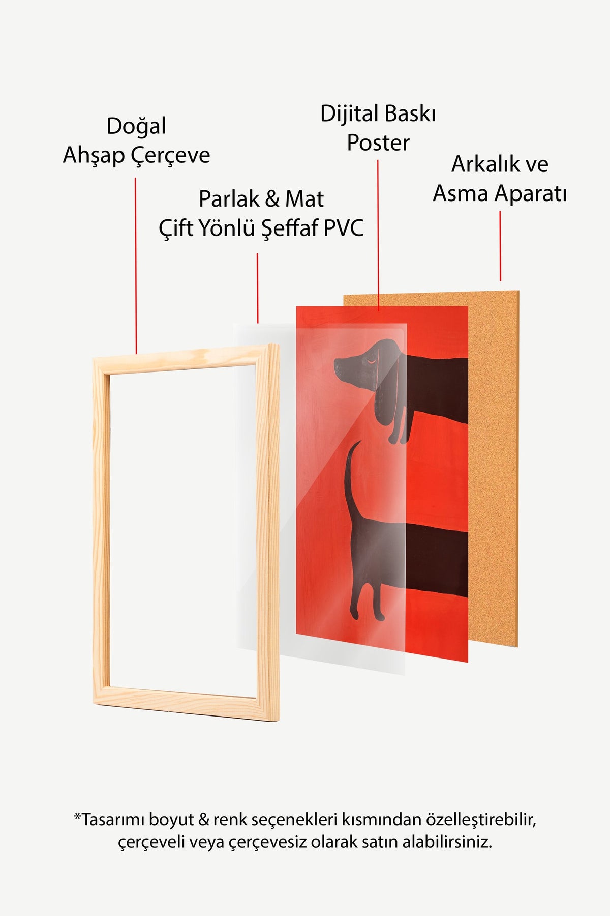 Minimalist Köpek İllüstrasyonu Poster – Ahşap Çerçeveli Tablo