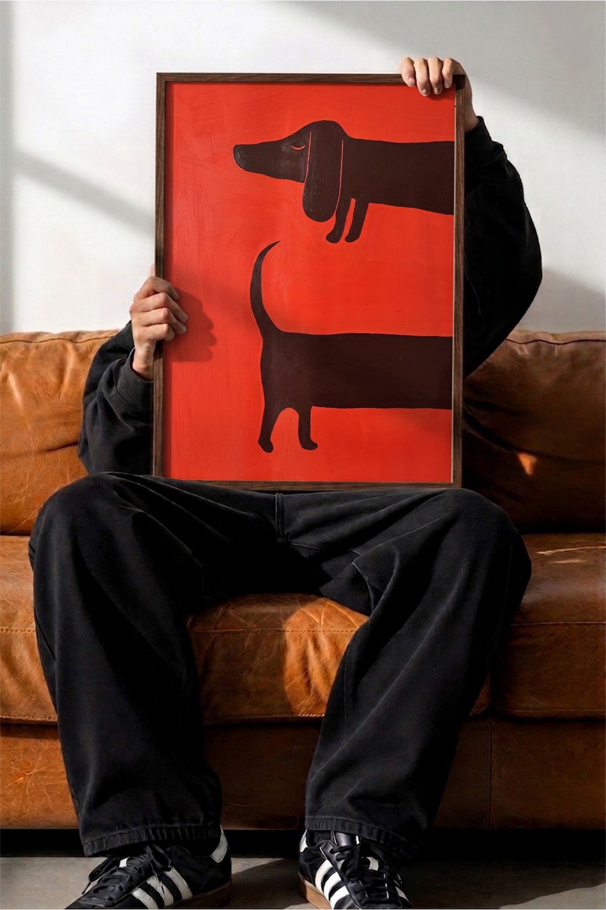 Minimalist Köpek İllüstrasyonu Poster – Kahverengi Çerçeveli Tablo