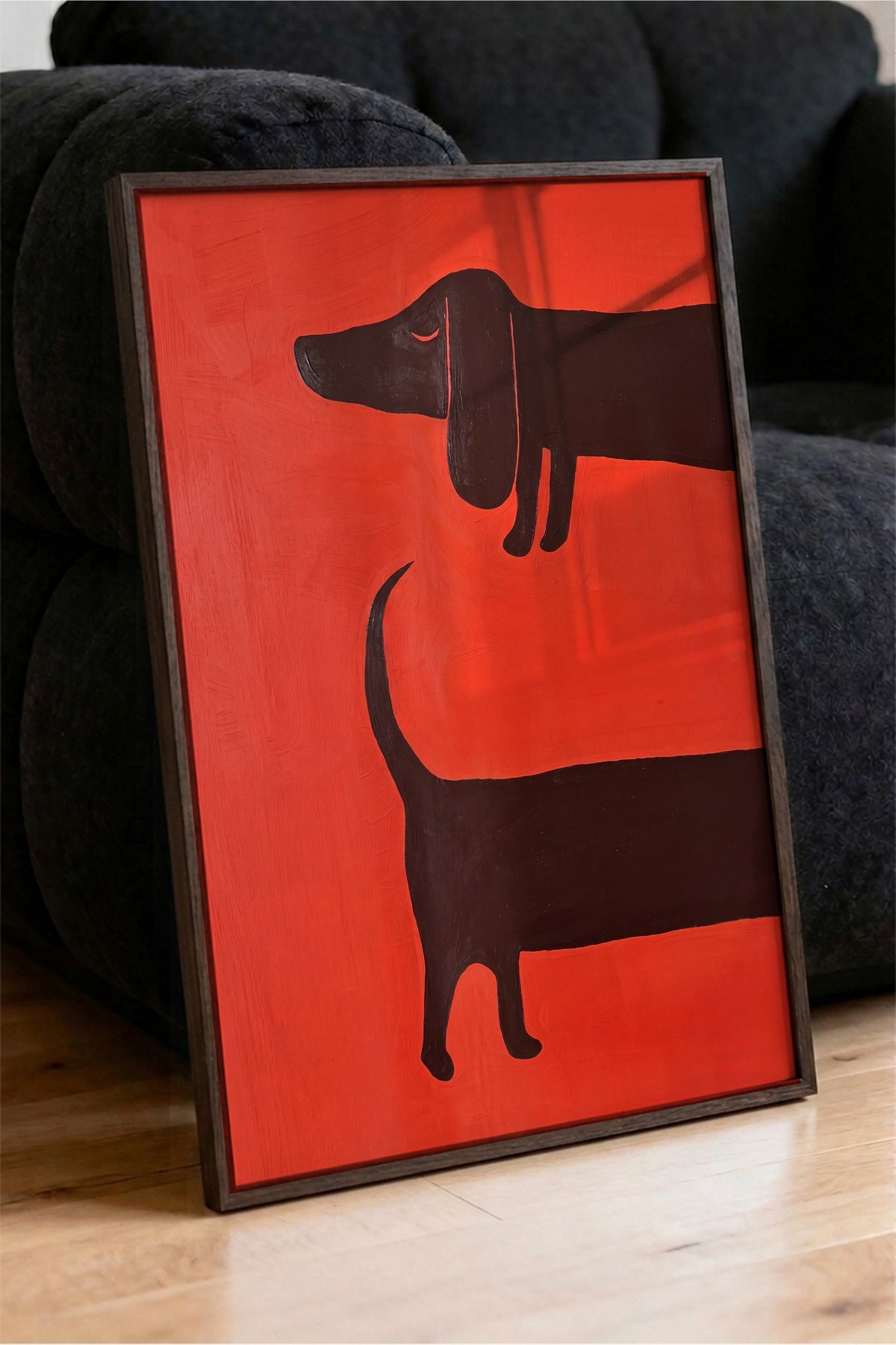 Minimalist Köpek İllüstrasyonu Poster – Kahverengi Çerçeveli Tablo