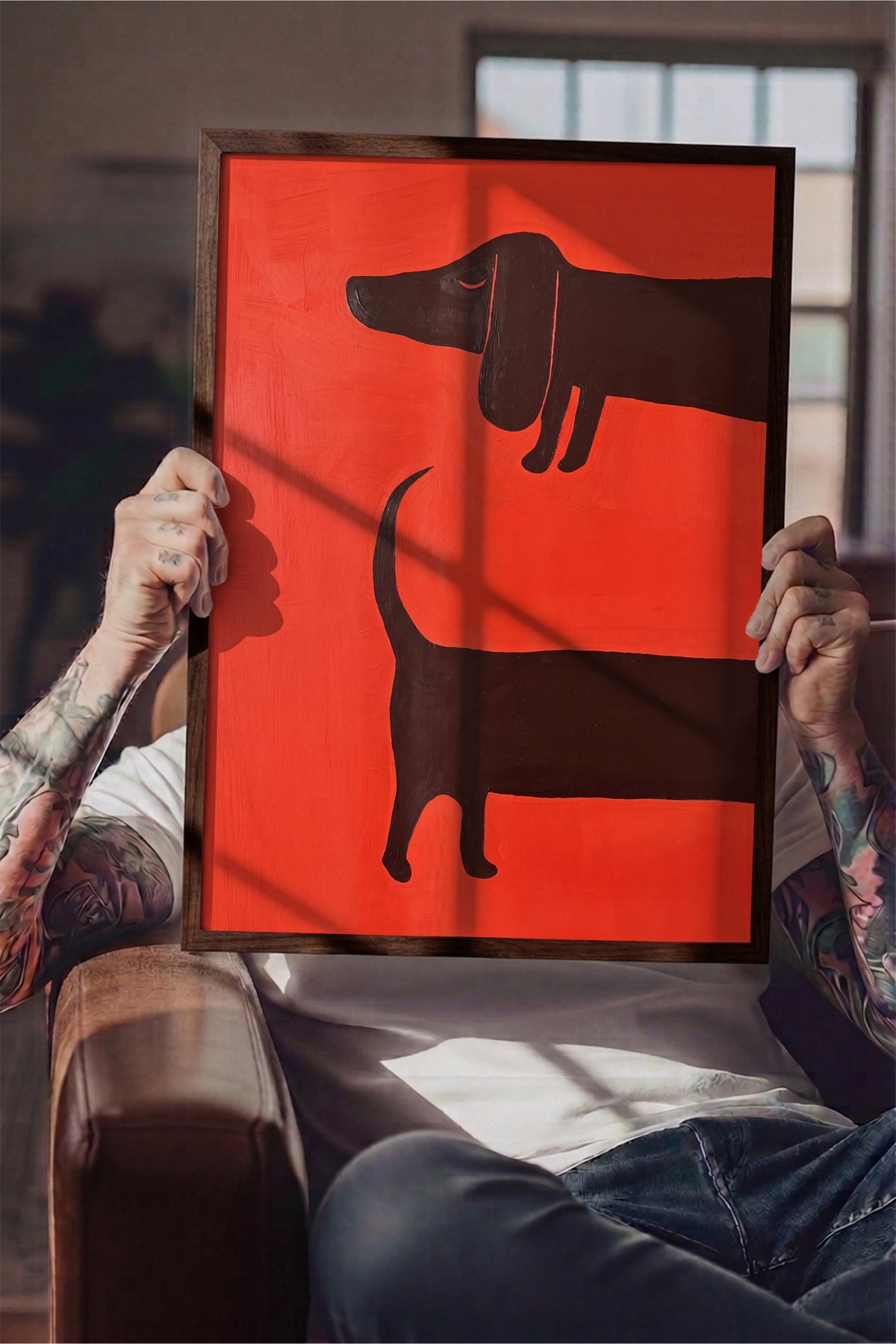 Minimalist Köpek İllüstrasyonu Poster – Kahverengi Çerçeveli Tablo