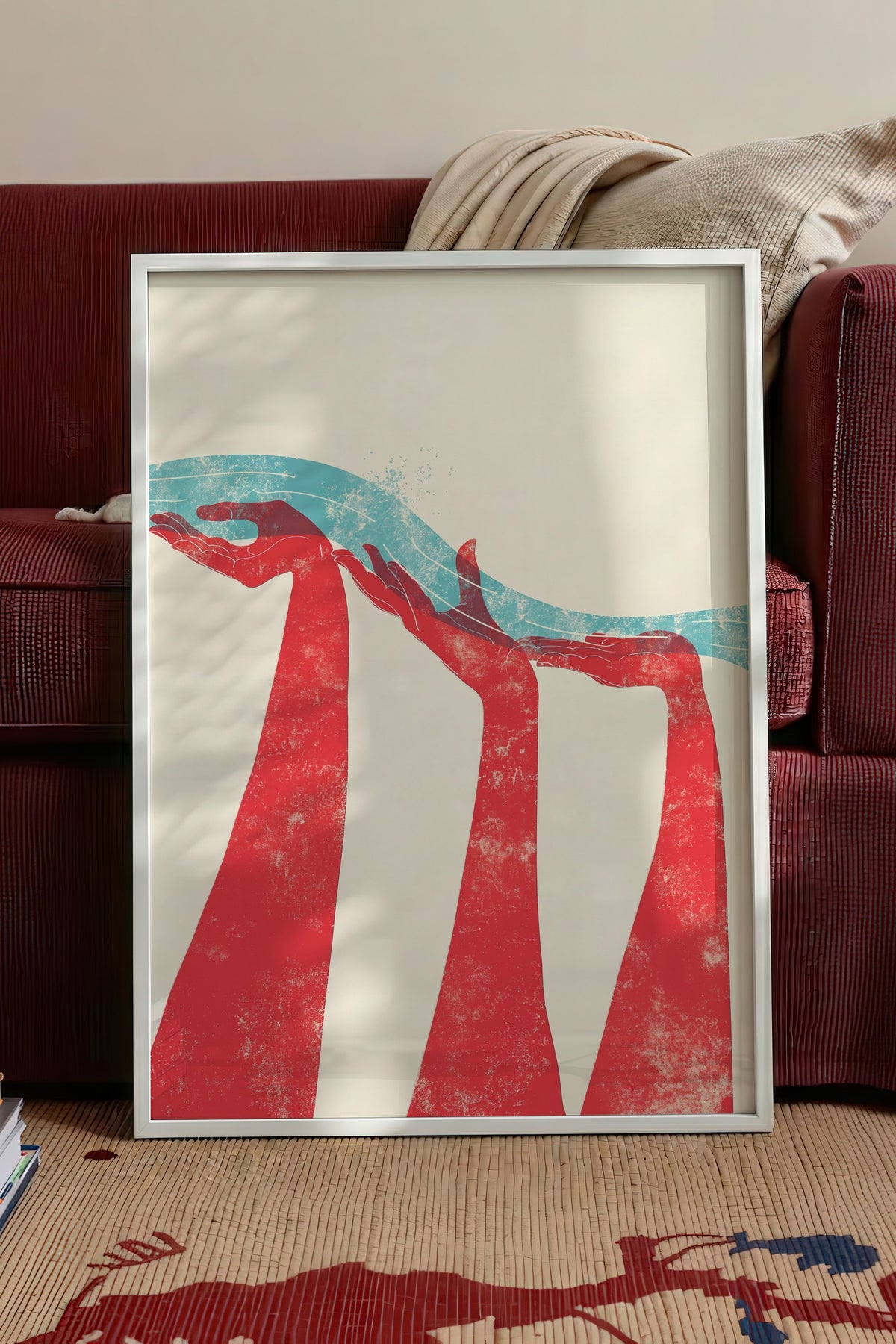 Soyut Eller ve Dalga Poster – Beyaz Çerçeveli Tablo