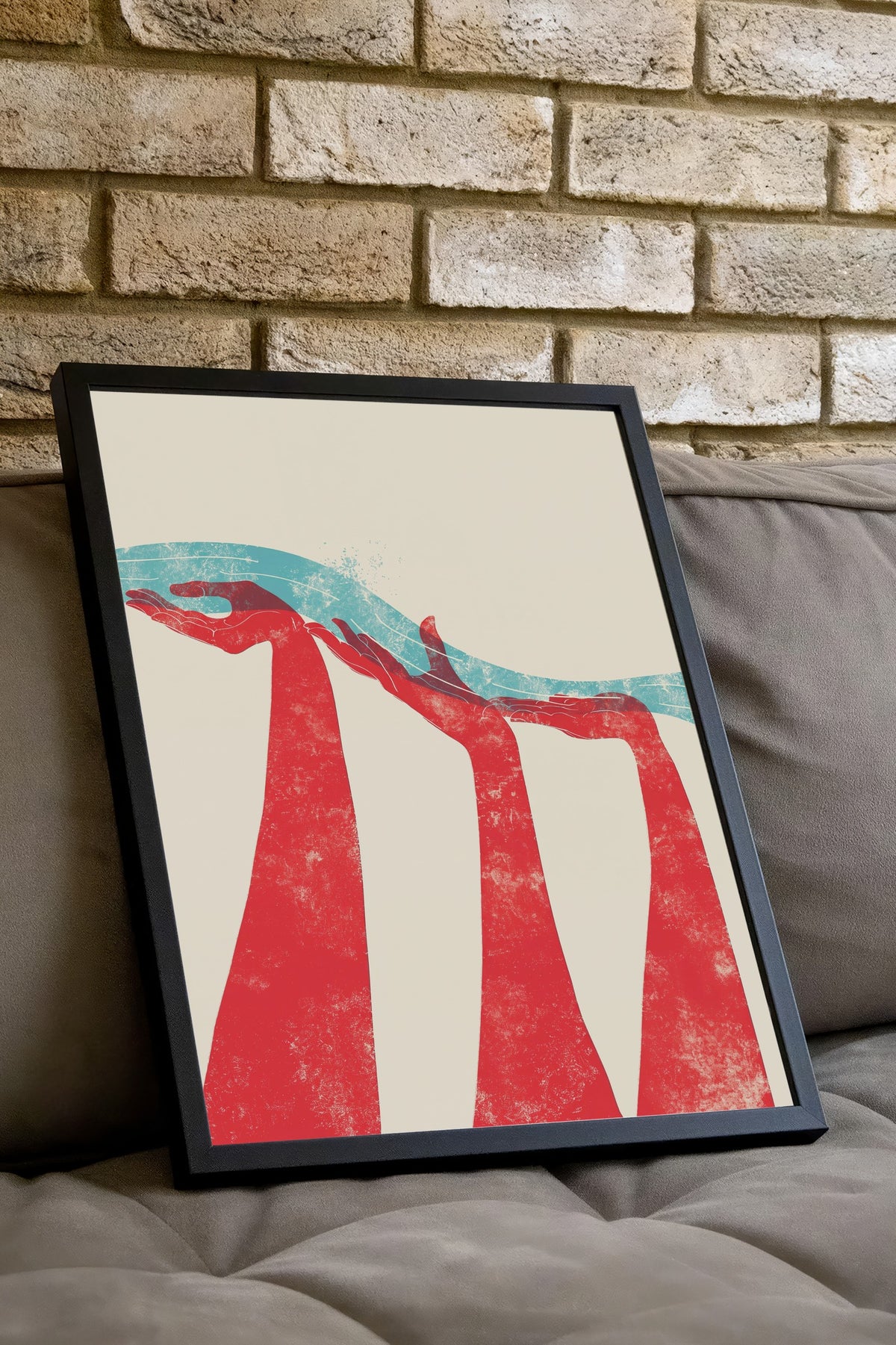 Soyut Eller ve Dalga Poster – Siyah Çerçeveli Tablo