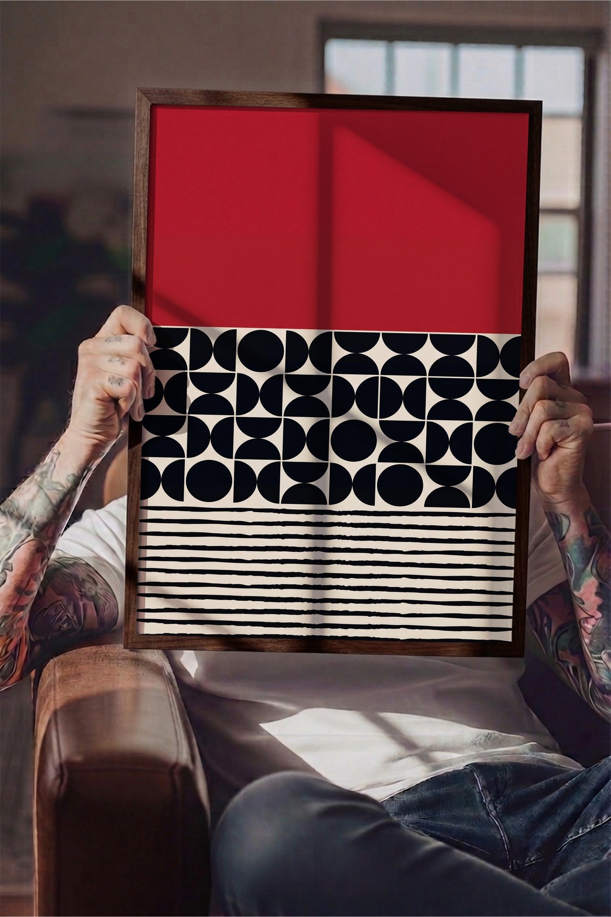 Geometrik Soyut Desen Poster – Kahverengi Çerçeveli Tablo