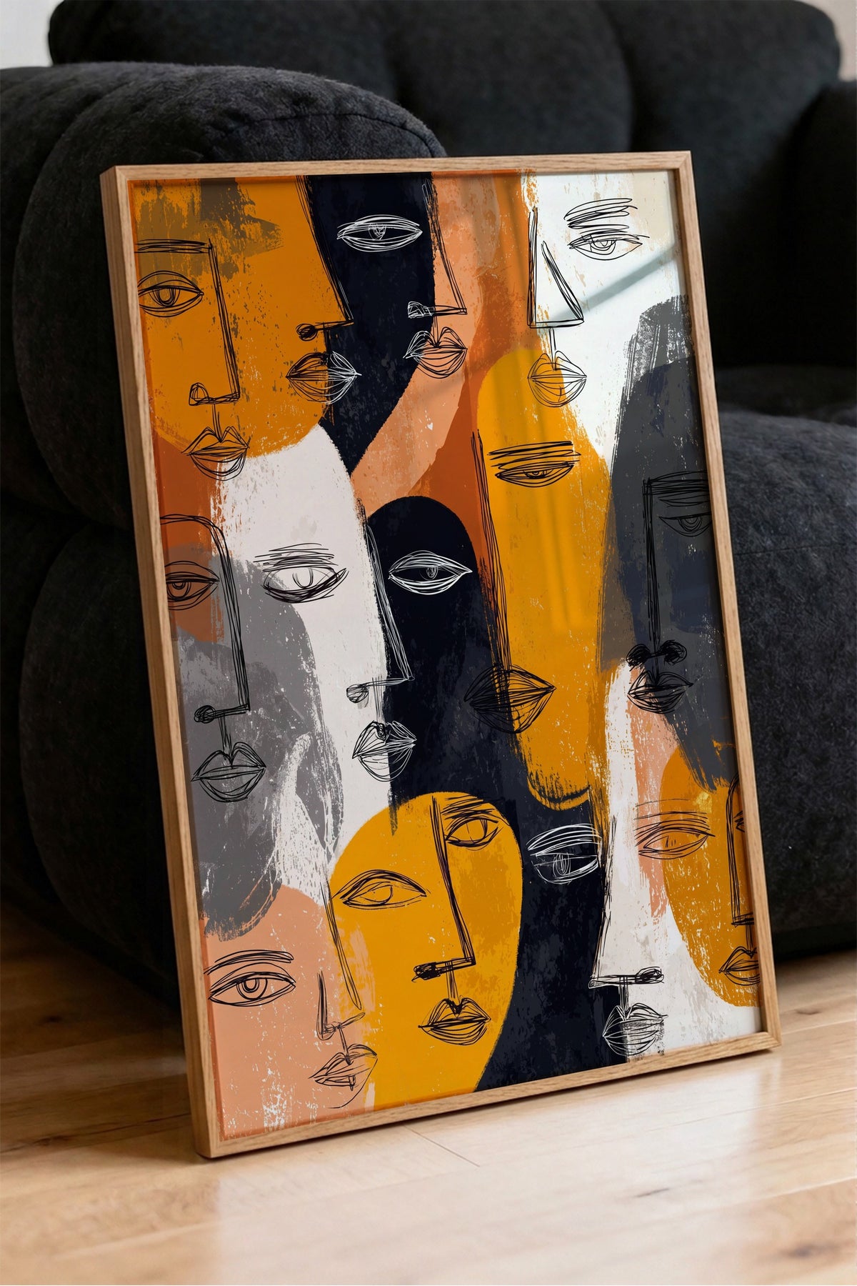 Ekspresif Yüz Çizimleri Poster – Ahşap Çerçeveli Tablo