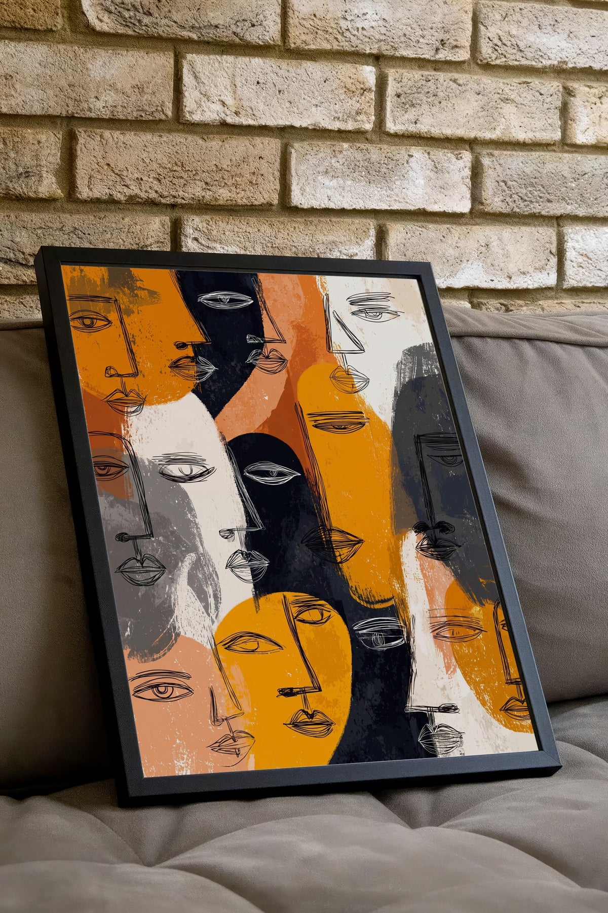 Ekspresif Yüz Çizimleri Poster – Siyah Çerçeveli Tablo