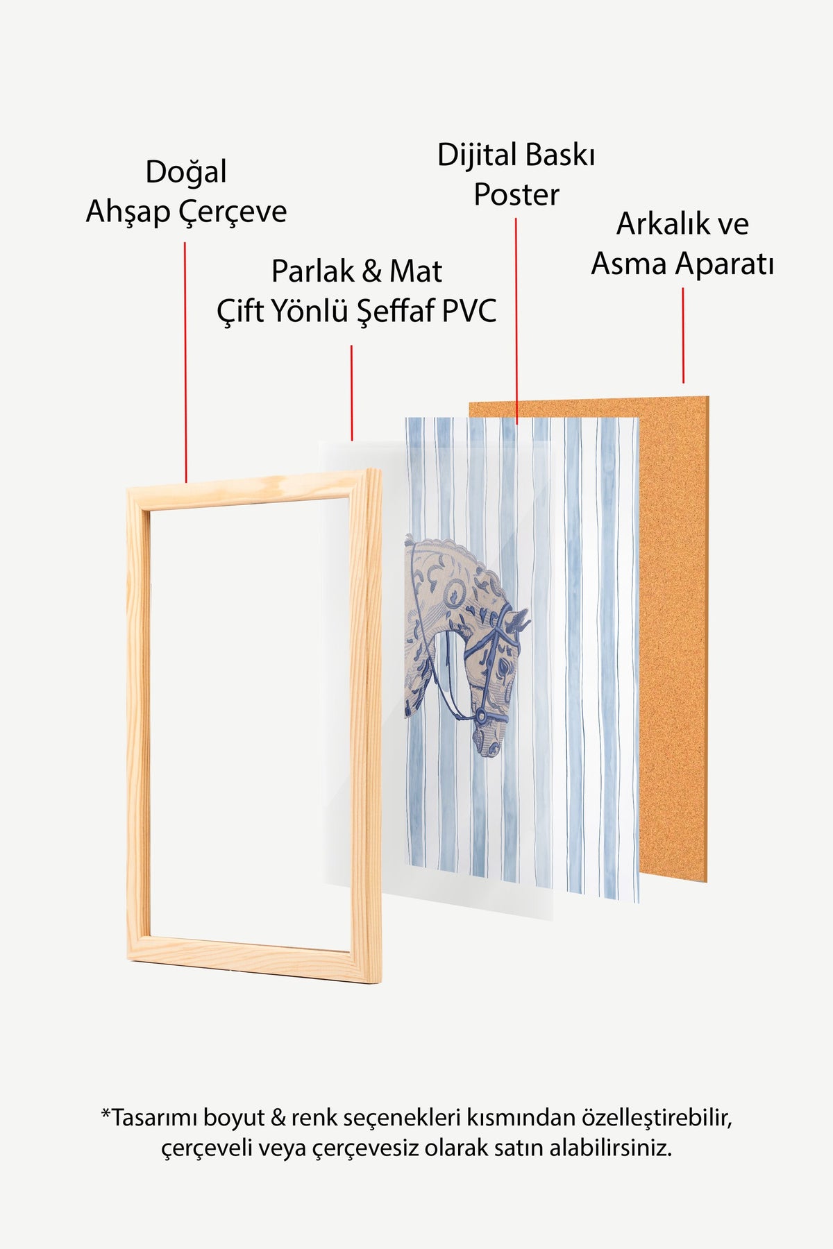 Çizgili At İllüstrasyonu Poster – Ahşap Çerçeveli Tablo