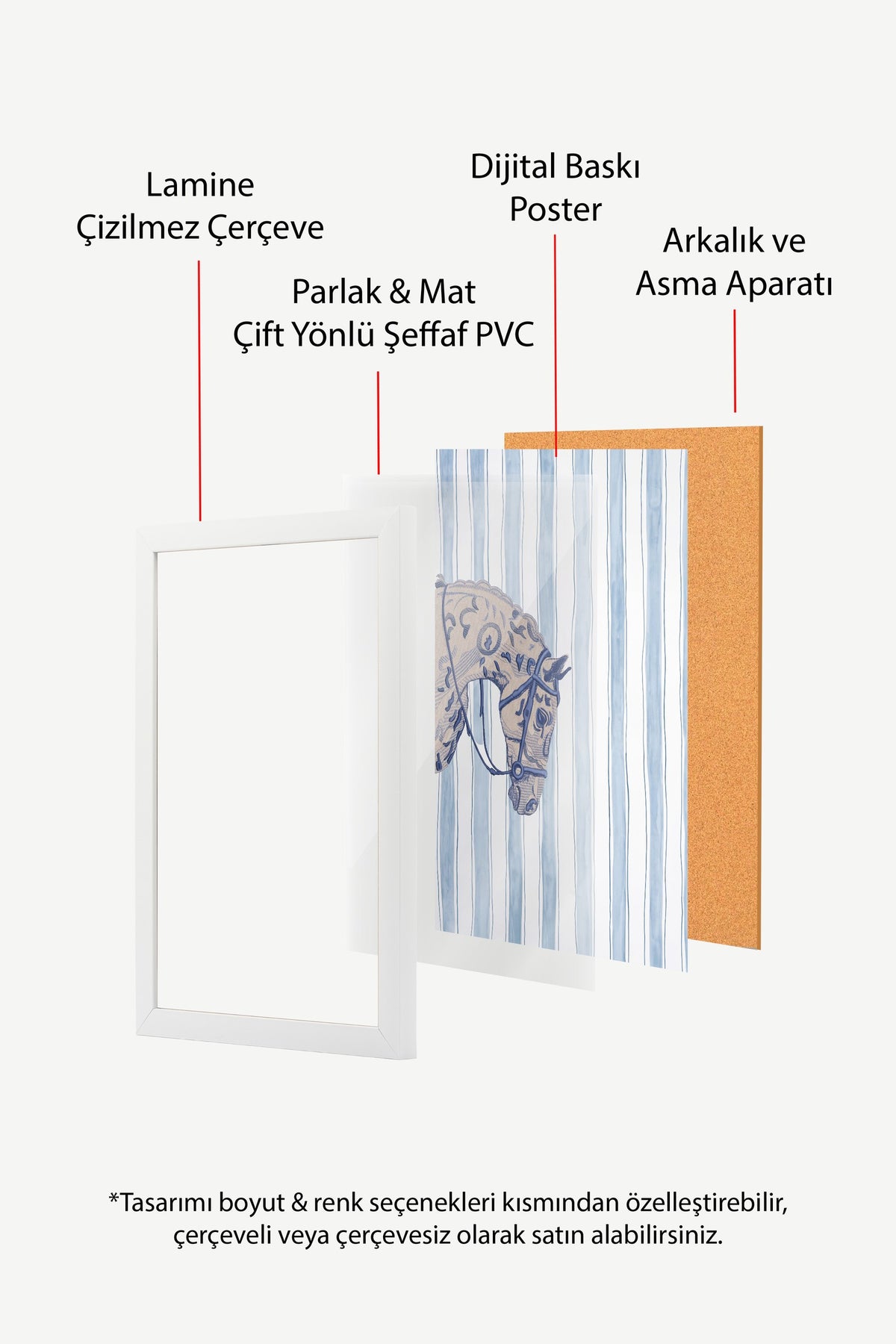 Çizgili At İllüstrasyonu Poster – Beyaz Çerçeveli Tablo