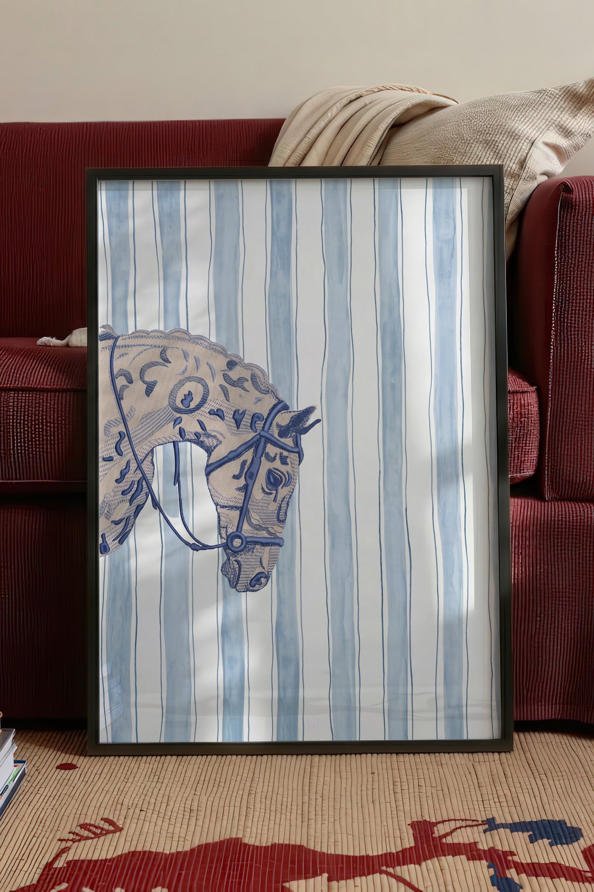 Çizgili At İllüstrasyonu Poster – Siyah Çerçeveli Tablo