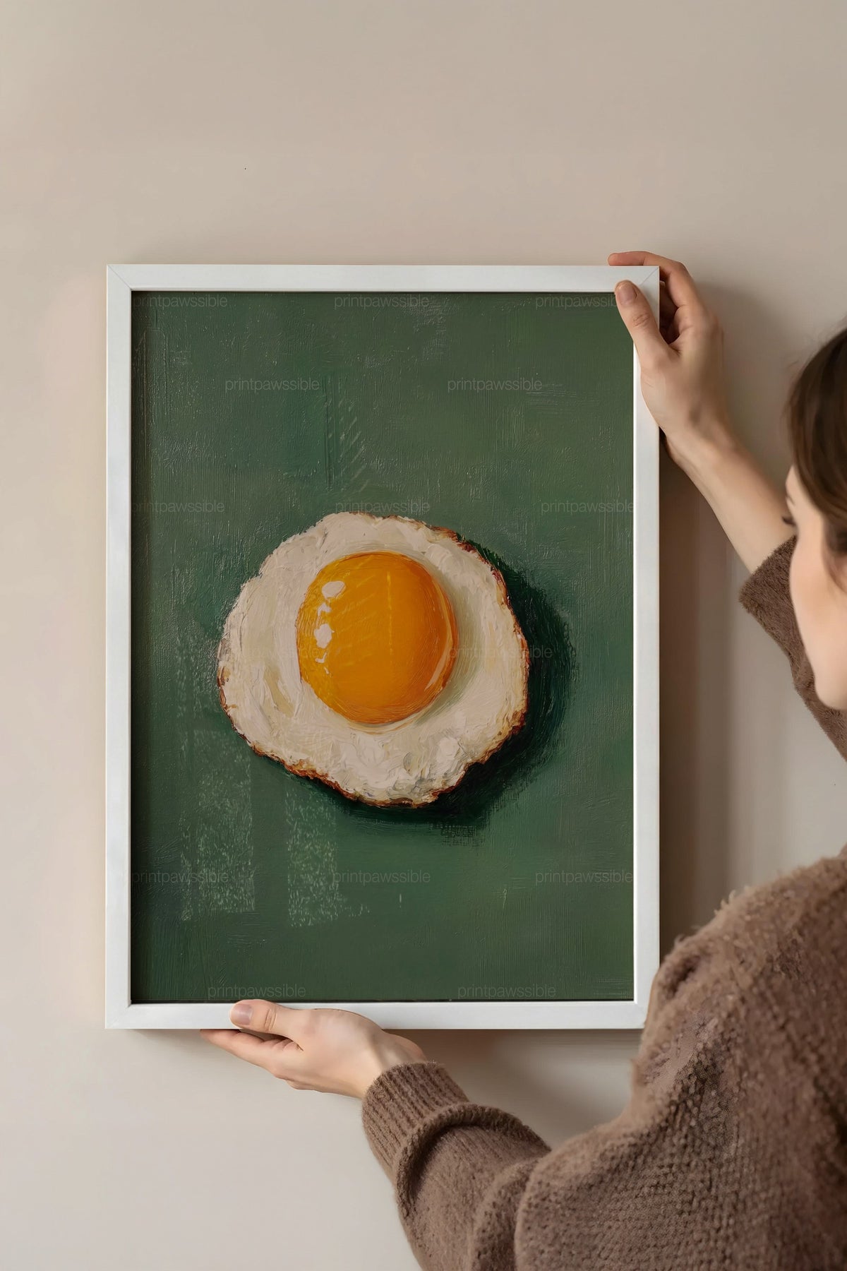 Yağlı Boya Yumurta Çizimi Poster – Beyaz Çerçeveli Tablo