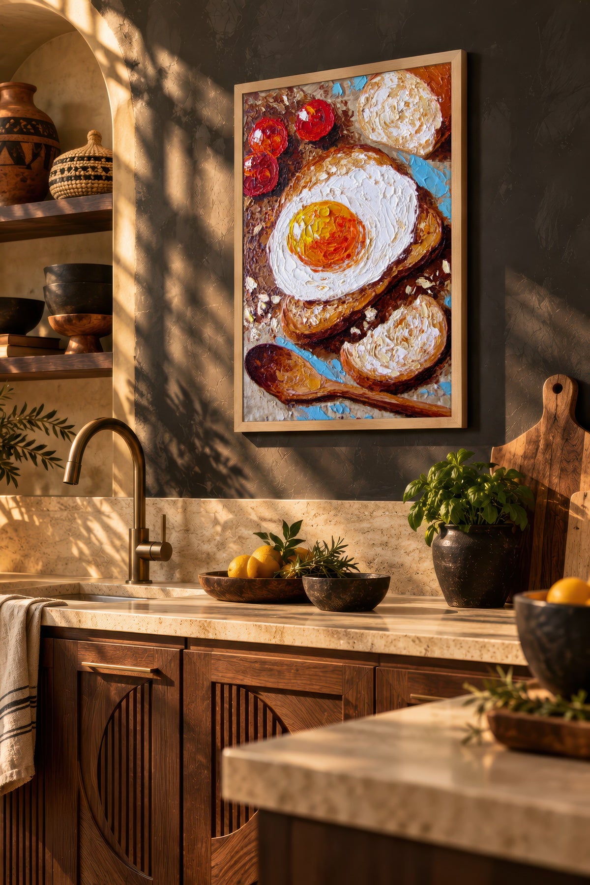 Yağlı Boya Kahvaltı Sunumu Poster – Ahşap Çerçeveli Tablo