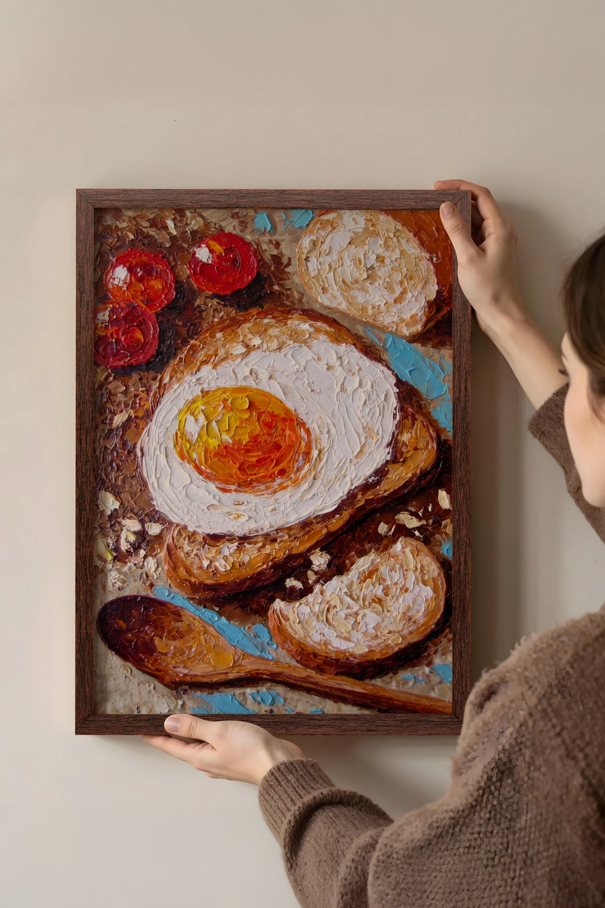 Yağlı Boya Kahvaltı Sunumu Poster – Kahverengi Çerçeveli Tablo