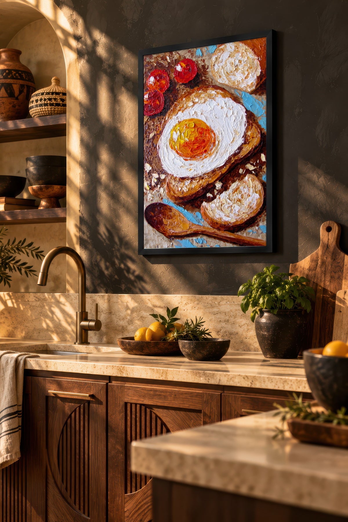 Yağlı Boya Kahvaltı Sunumu Poster – Siyah Çerçeveli Tablo