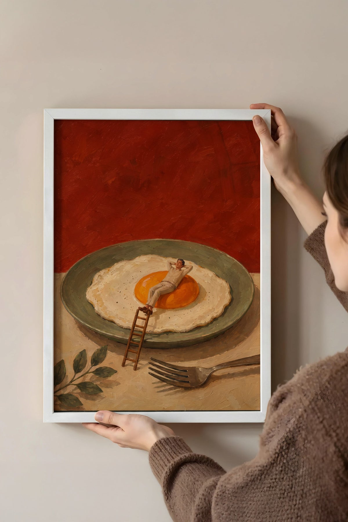 Dev Yumurta Üzerindeki Adam Poster – Beyaz Çerçeveli Tablo