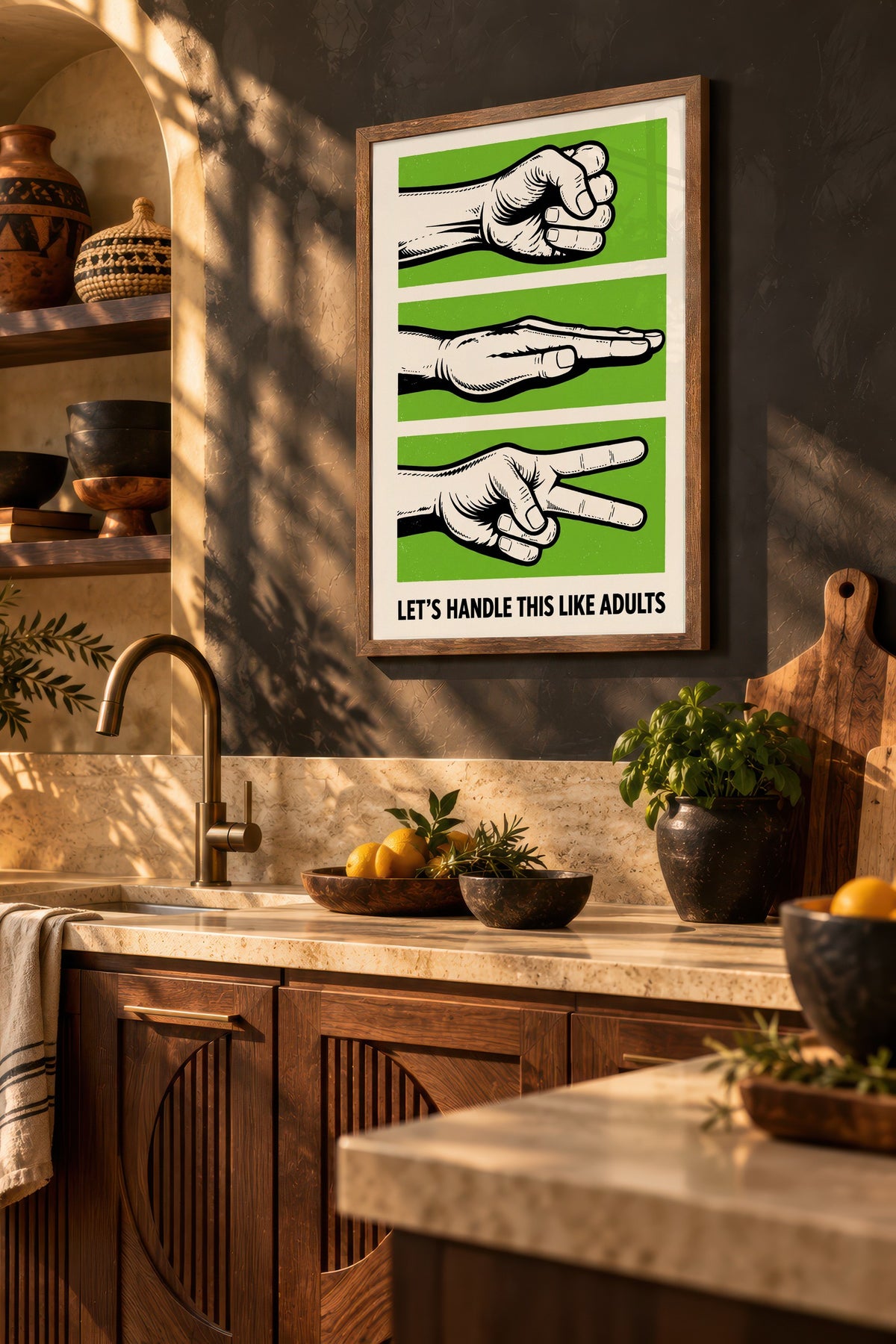 Let's Handle This Like Adults Poster – Kahverengi Çerçeveli Tablo