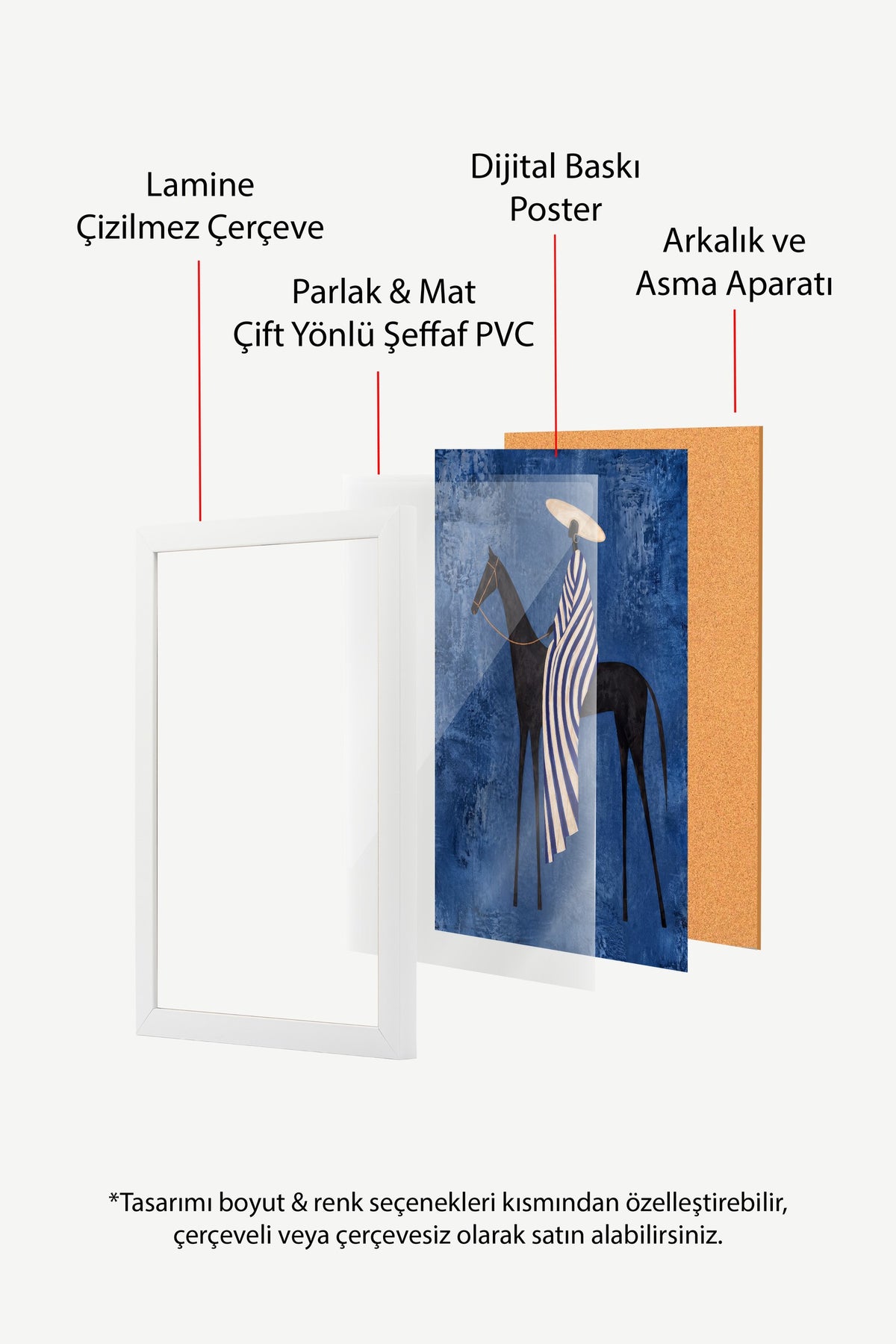 Soyut Atlı Kadın Poster – Beyaz Çerçeveli Tablo