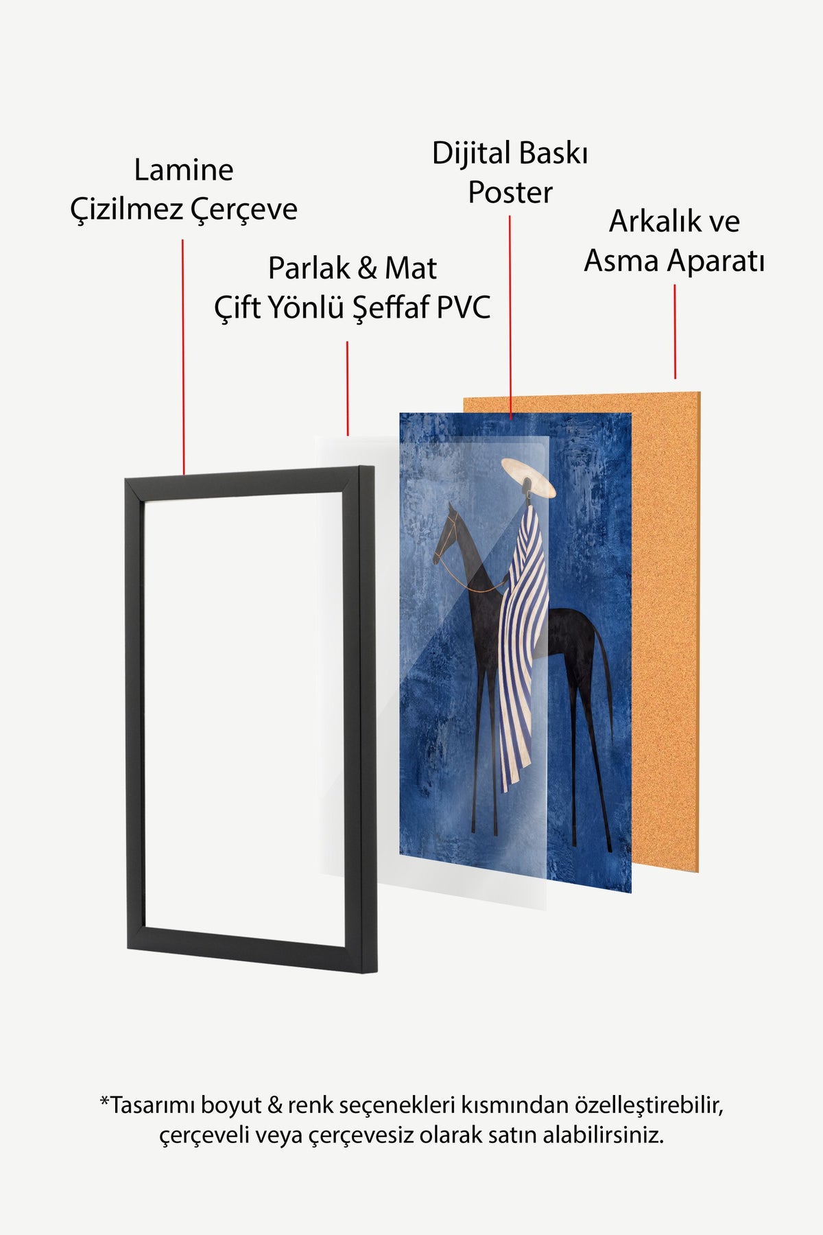 Soyut Atlı Kadın Poster – Siyah Çerçeveli Tablo