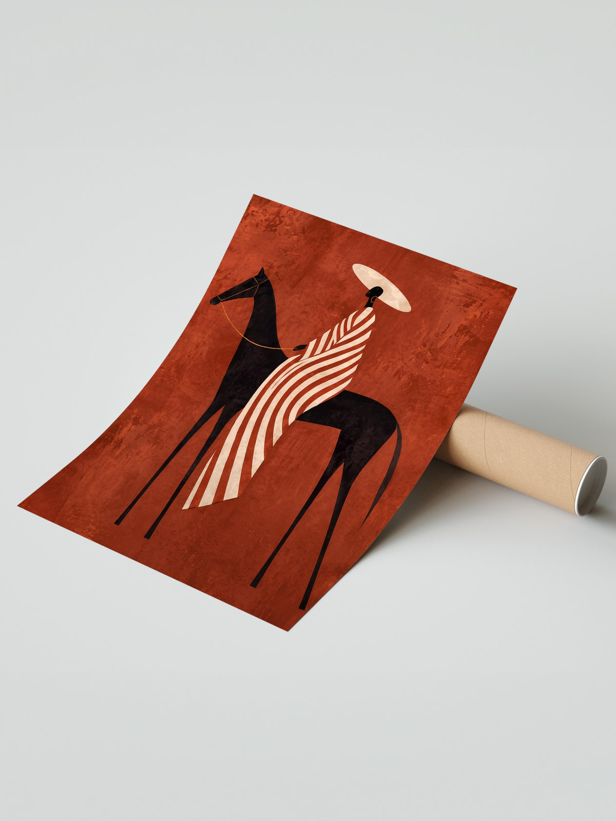 At Üzerinde Kadın Figürü Çerçevesiz Poster