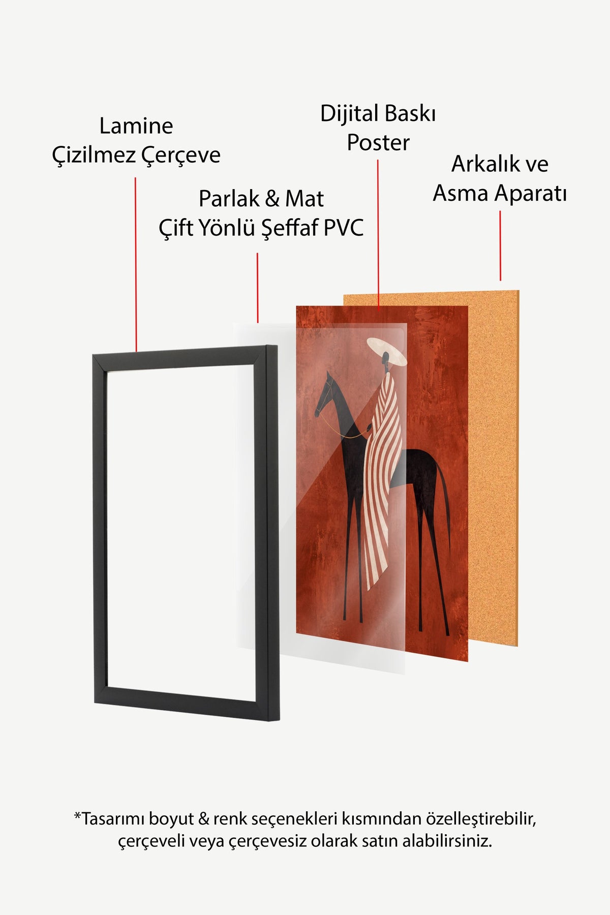 At Üzerinde Kadın Figürü Poster – Siyah Çerçeveli Tablo