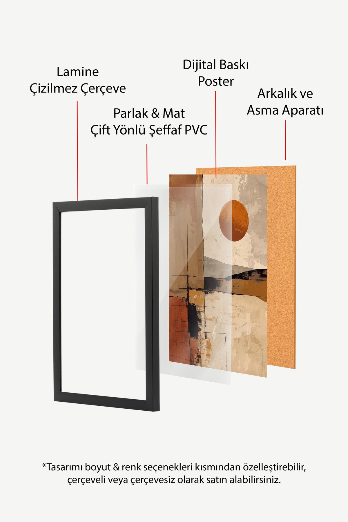 Soyut Geometrik Güneş Poster – Siyah Çerçeveli Tablo
