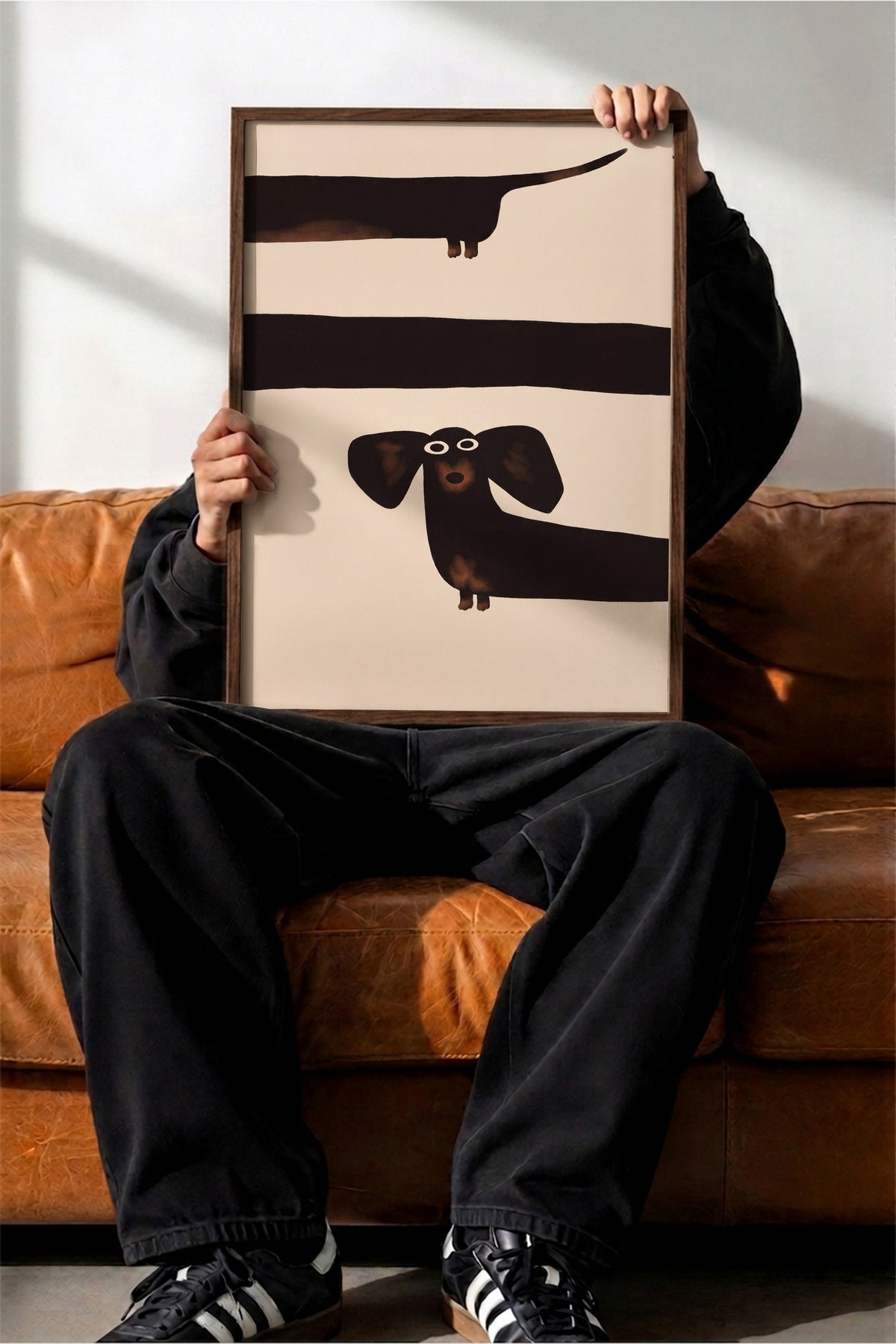 Minimalist Köpek İllüstrasyonu Poster – Kahverengi Çerçeveli Tablo