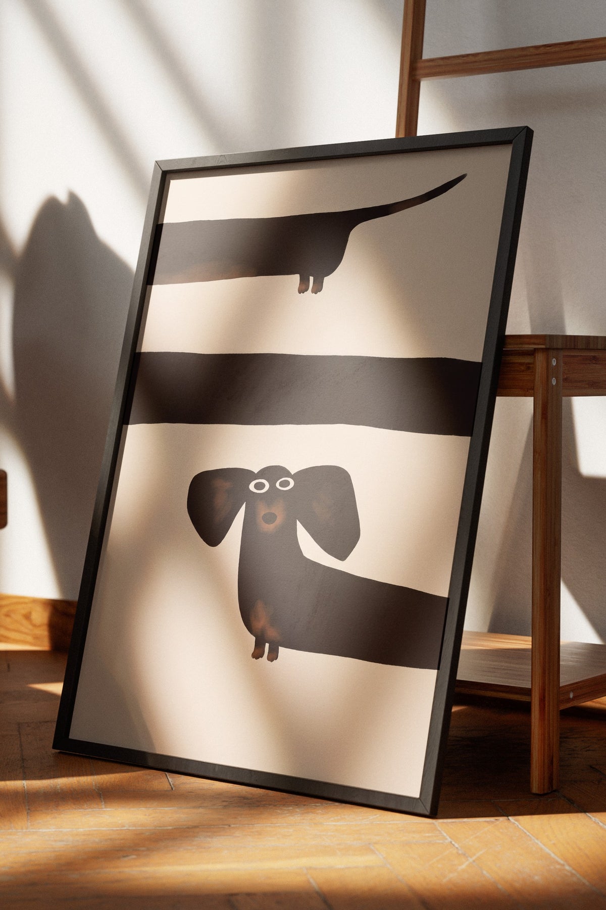 Minimalist Köpek İllüstrasyonu Poster – Siyah Çerçeveli Tablo