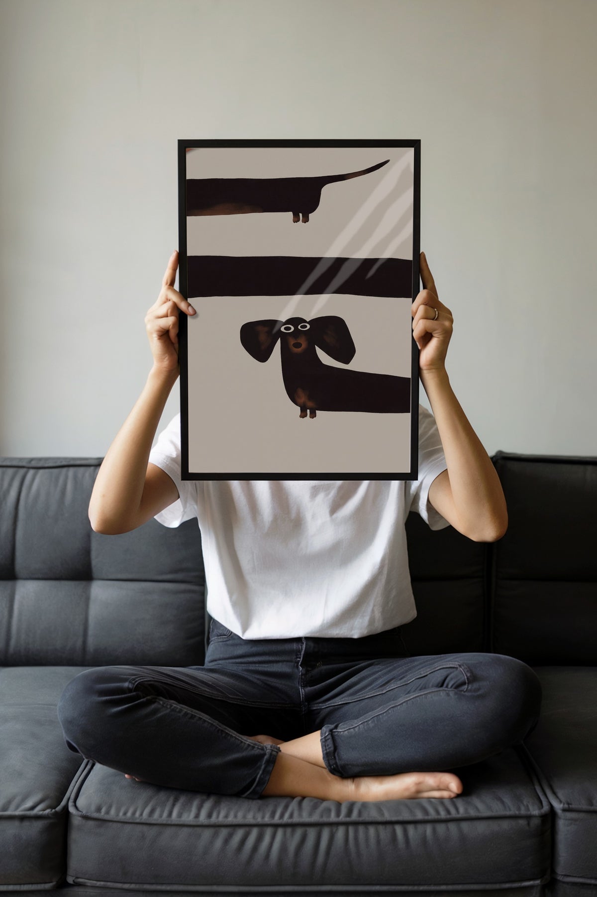 Minimalist Köpek İllüstrasyonu Poster – Siyah Çerçeveli Tablo