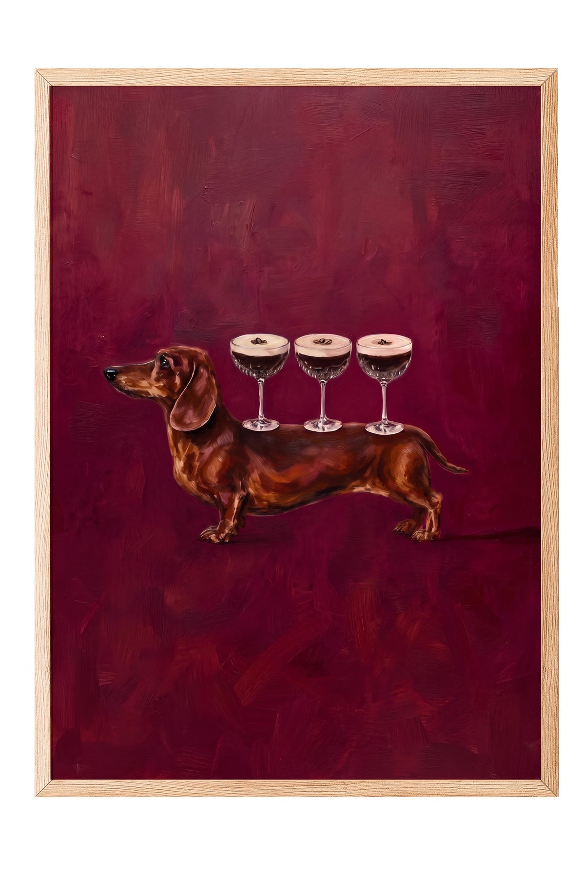 Köpek Üzerinde Bardaklar Poster – Ahşap Çerçeveli Tablo