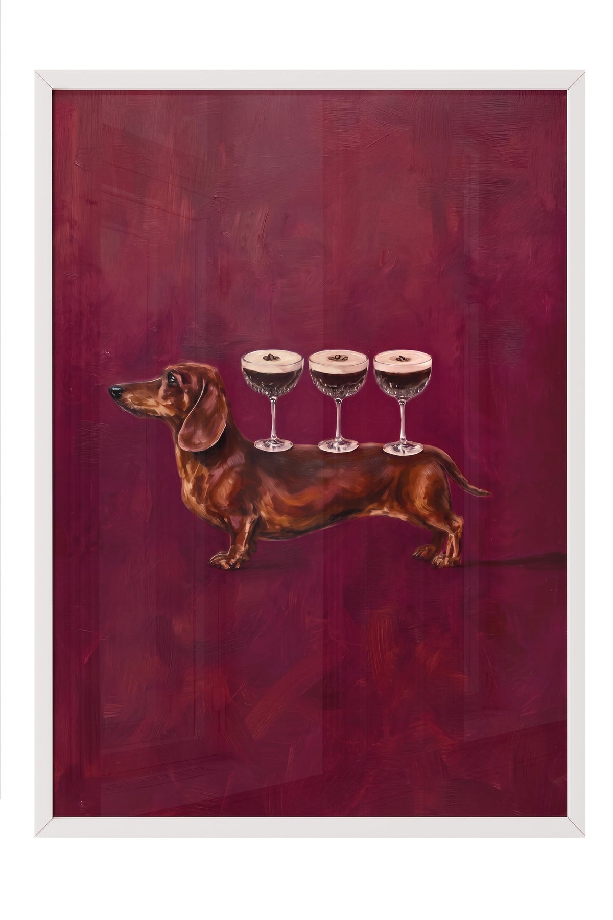 Köpek Üzerinde Bardaklar Poster – Beyaz Çerçeveli Tablo